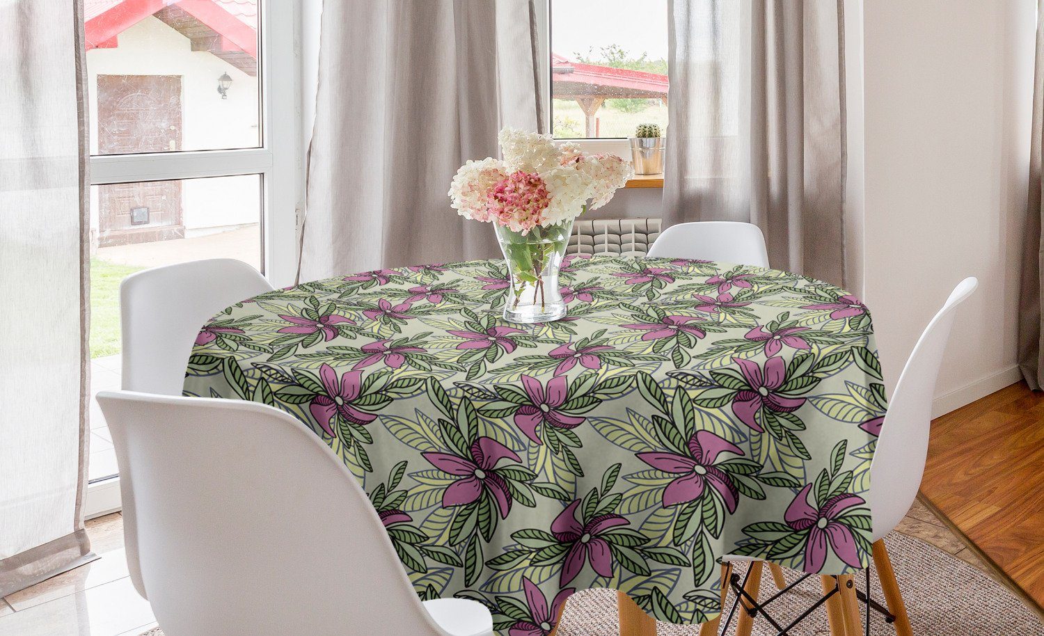Dekoration, Tischdecke Blumen Abdeckung Abakuhaus Blume für Esszimmer Küche und Kreis Blätter-Muster Tischdecke
