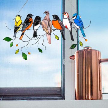 Fivejoy Fensterdekoration Vögel Mehrfarbige Acryl Fensterbehang, Vogel Serie Ornamente Anhänger