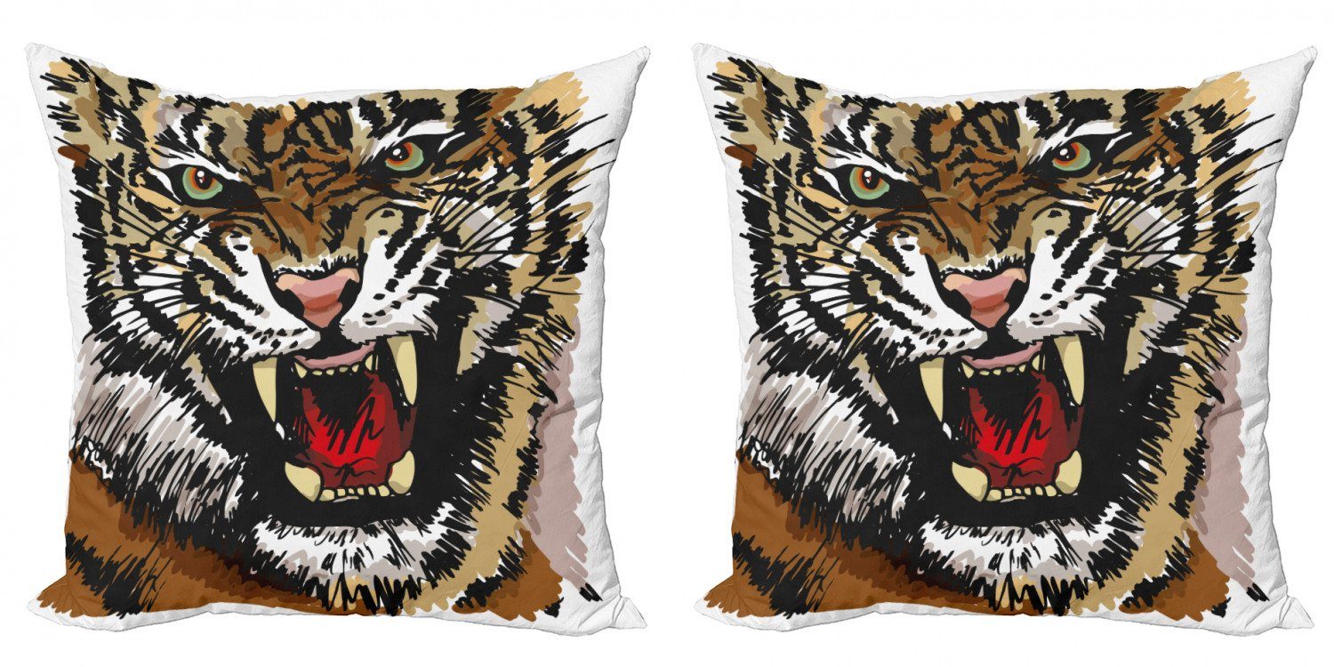 (2 Digitaldruck, Skizze-Kunst Abakuhaus Accent Kissenbezüge Verärgerte Modern Augen Stück), Doppelseitiger Tiger