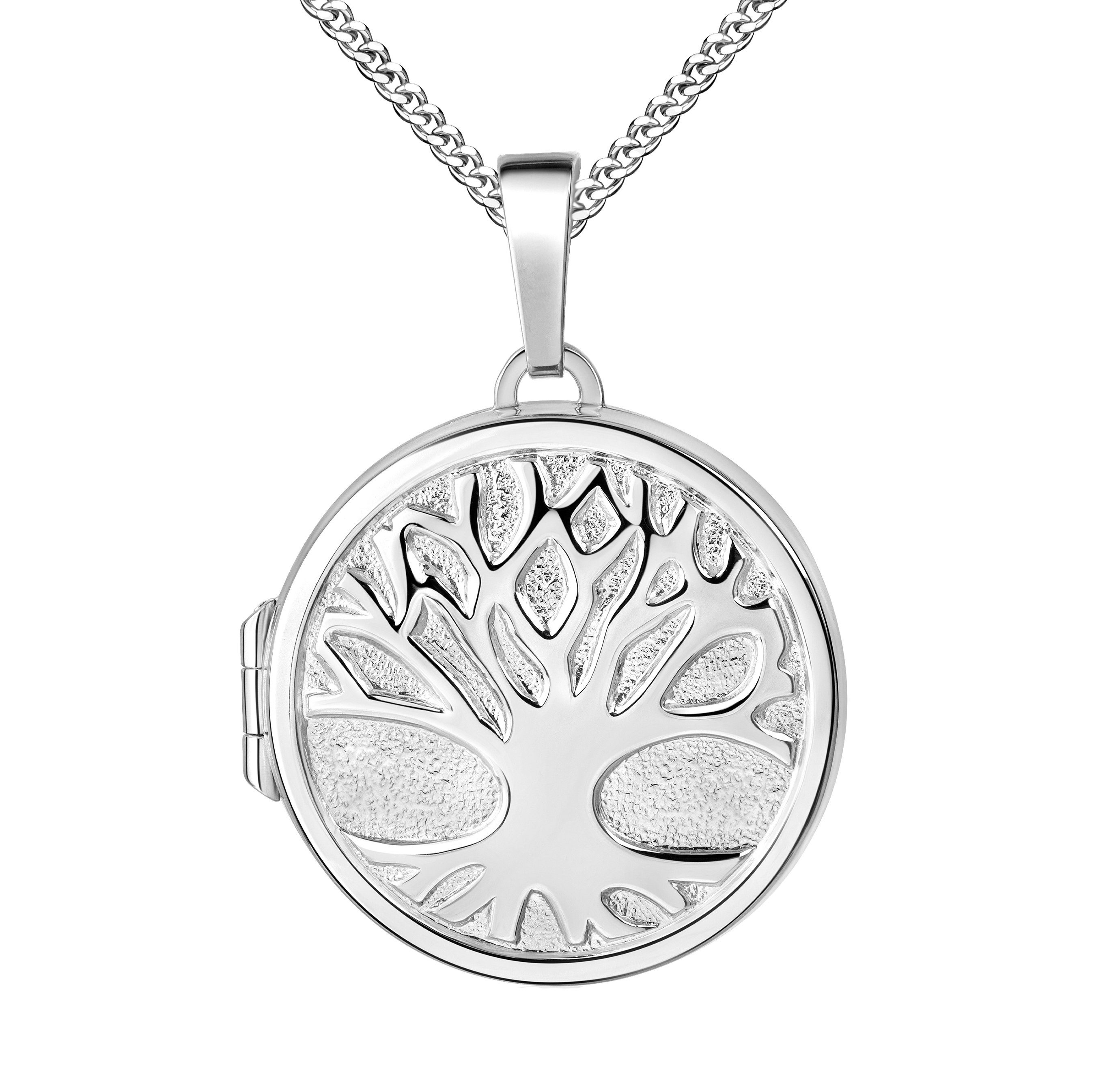 JEVELION Amulett Medaillon Baum des Lebens Silber Anhänger rund zum Öffnen für 2 Fotos (Bildermedaillon, für Damen und Mädchen), Mit Kette Sterlingsilber - Länge wählbar 36 - 70 cm oder ohne Kette.