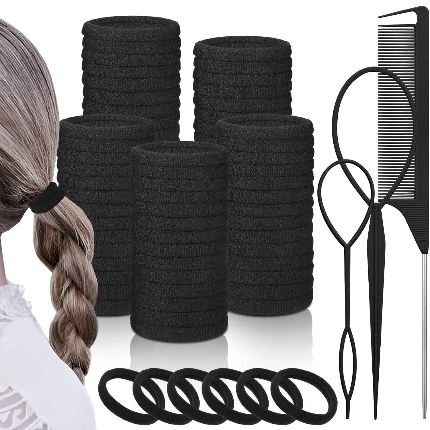 Stielkamm 100 Stück Haargummis Mädchen 4.3cm Schwarz Seamless Weich Elastisch