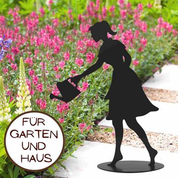 Rostikal Gartenfigur Gartenfigur Gärtnerin Dekofigur Metall Gartendeko schwarz, Handmade