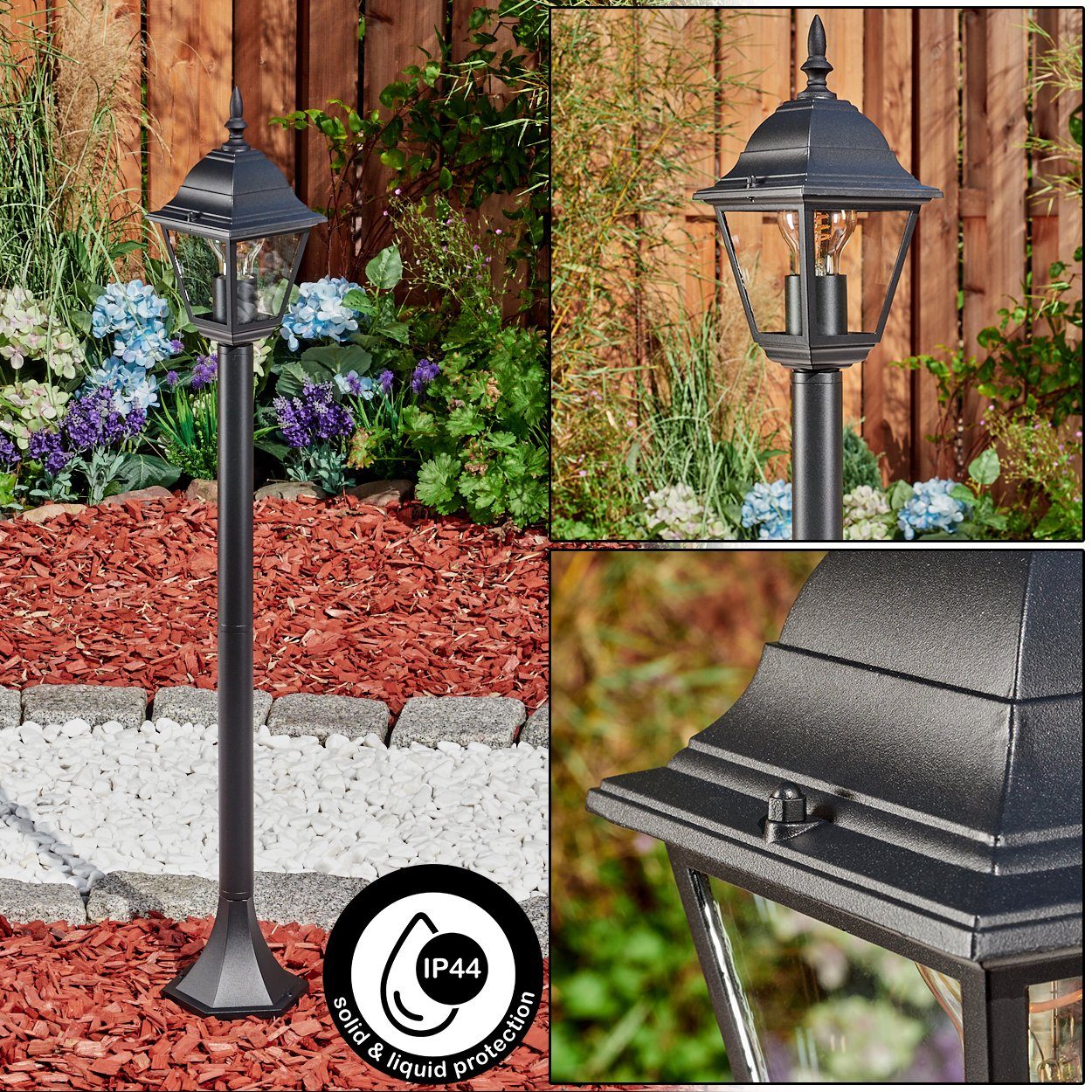 hofstein Pollerleuchte Wegeleuchte aus Metall/Glas in Schwarz/Klar, ohne Leuchtmittel, Außenleuchte, Gartenbeleuchtung IP44, 1x E27, ohne Leuchtmittel