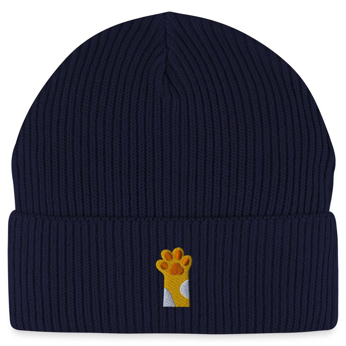 Beanie Katzen Pfote, Bestickt Fisherman Beanie Bio Mütze
