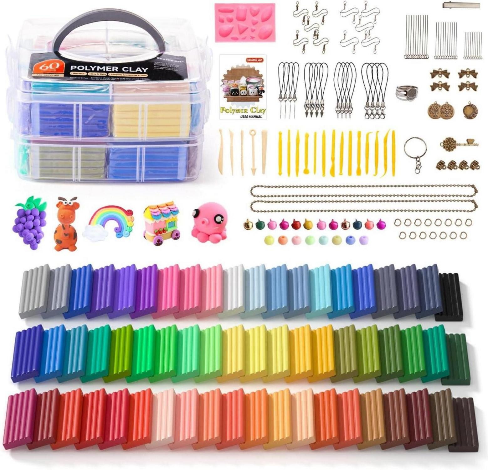 Shuttle Art Malkreide 60er buntes Polymer Clay Set, 1,65 kg, ofenhärtend, mit 19