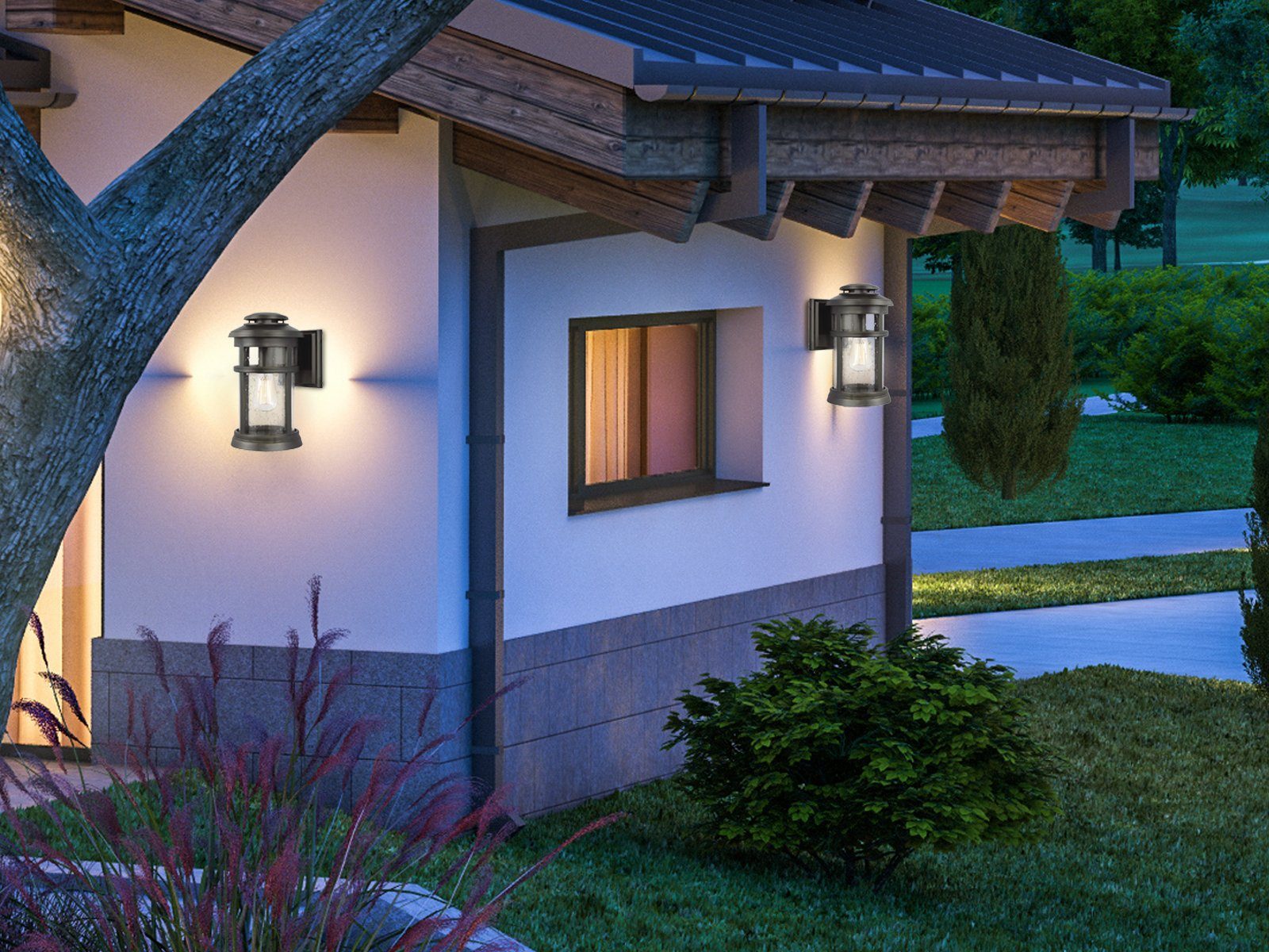 beleuchten LED 33cm LED H Haus-wand Bronze Carport meineWunschleuchte Beleuchtung Fassadenlampen Außen-Wandleuchte, Antik wechselbar, Außen, warmweiß,