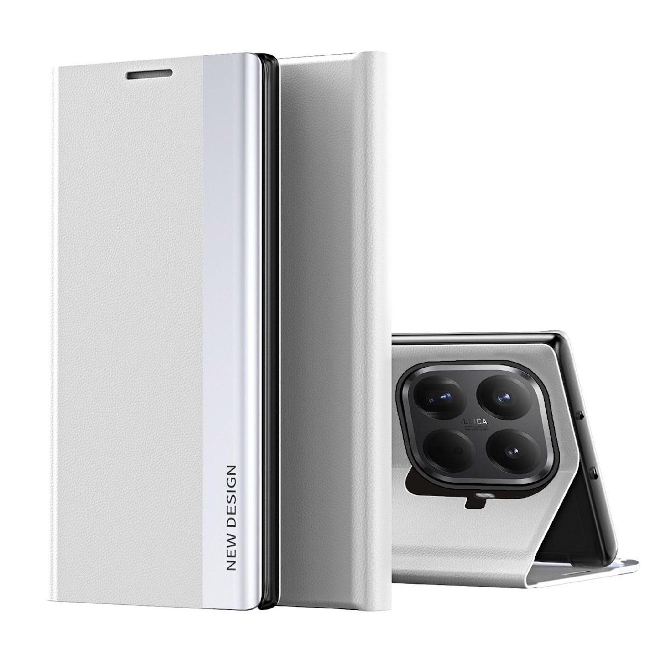 Wigento Smartphone-Hülle Für Xiaomi 15T Pro Design Electroplated Kunstleder Schutzhülle Silber, Seiten-Elektroplattierung, Flip-Stand, Adsorptionsfunktion