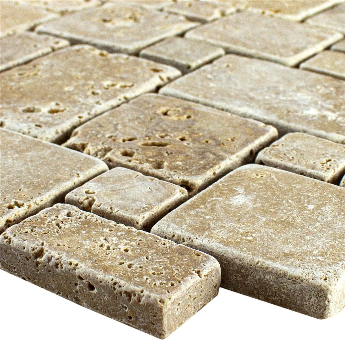 Mosafil Mosaikfliesen Naturstein Travertin Mosaikfliesen LaGrange, Naturstein-Travertin 30.500x30.500, braun, Verlegefertig auf ein Netz geklebt - Frostsicher - Wasserfest -