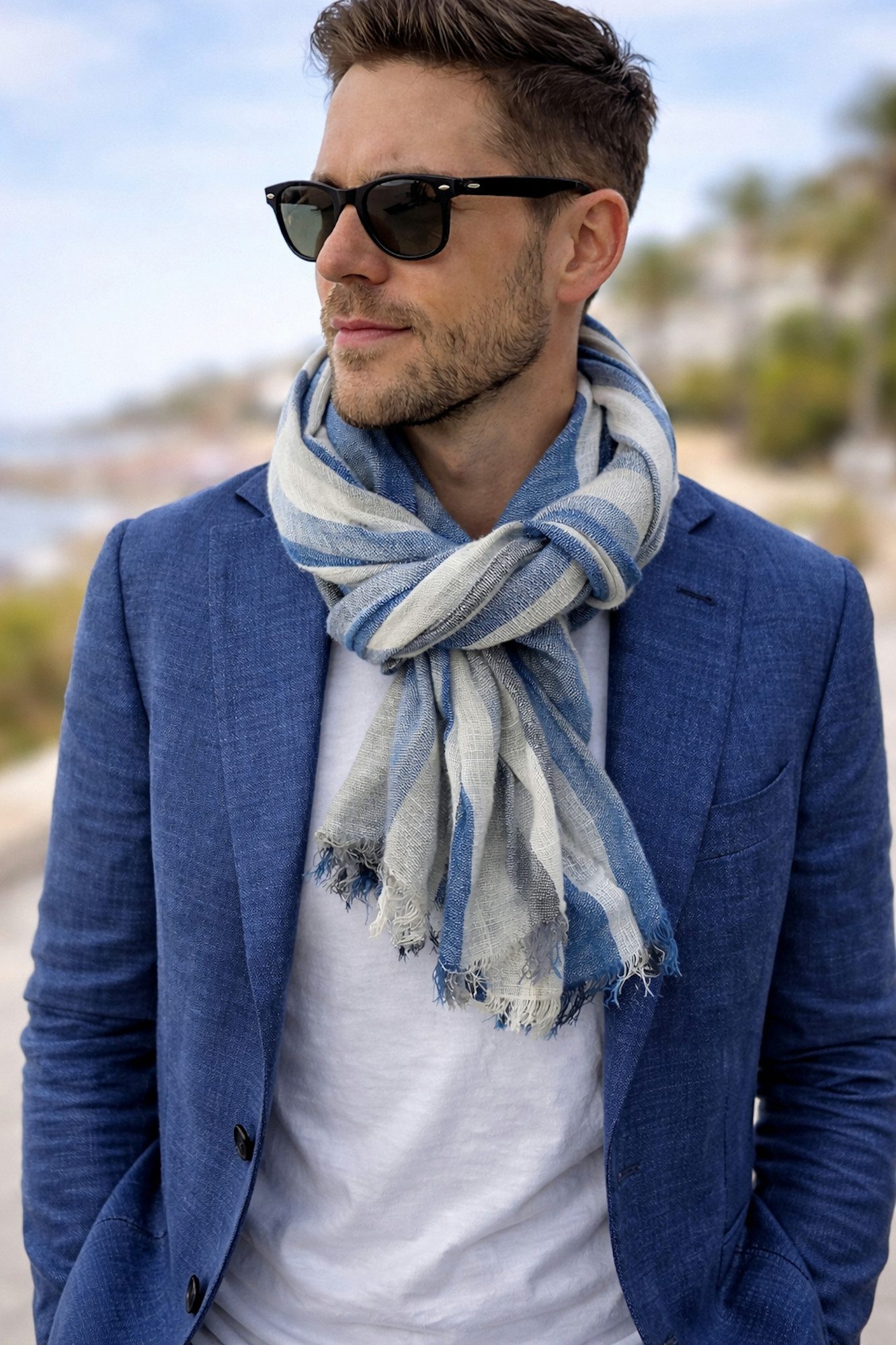 Ella Jonte Modeschal, gestreifter Webschal aus Baumwolle & Viskose in Leinenoptik