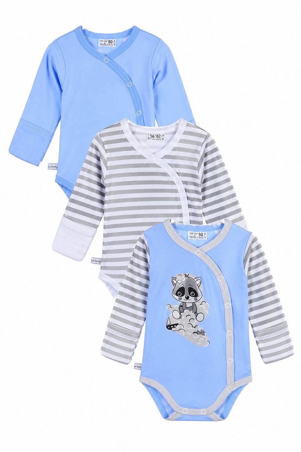 La Bortini Langarmwickelbody Baby Body Erstlingsbodys für Neugeborene in Blau Set (für Neugebore,e für Jungen, Langarmbodys, 3-er Pack) aus Baumwolle, 44 50 56 62 68 74 80 86 92 98 104