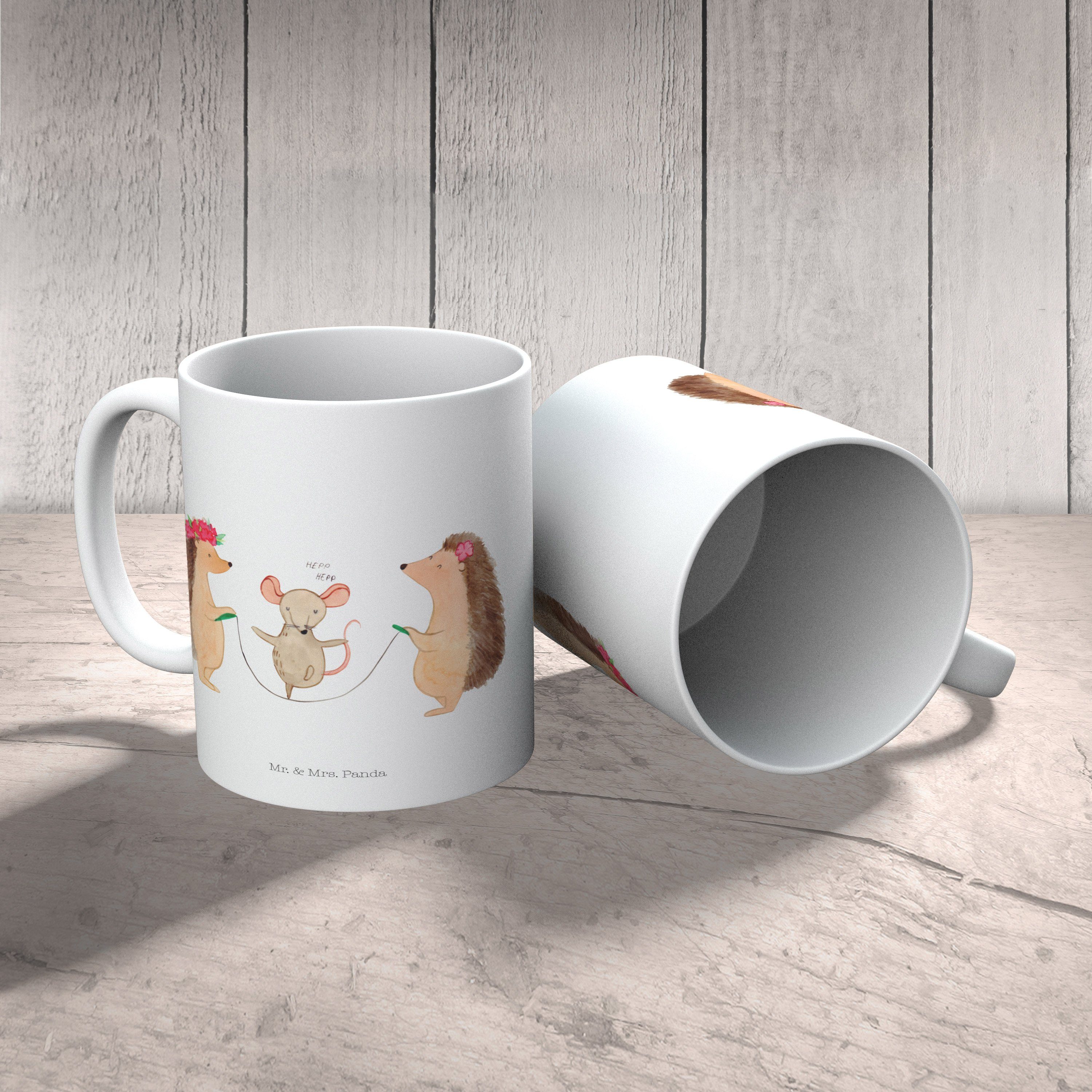 Mr. & Mrs. Teetasse, - Geschenk, Seilhüpfen Tasse Weiß Panda Igel - Ti, Kaffeebecher, Keramik Becher