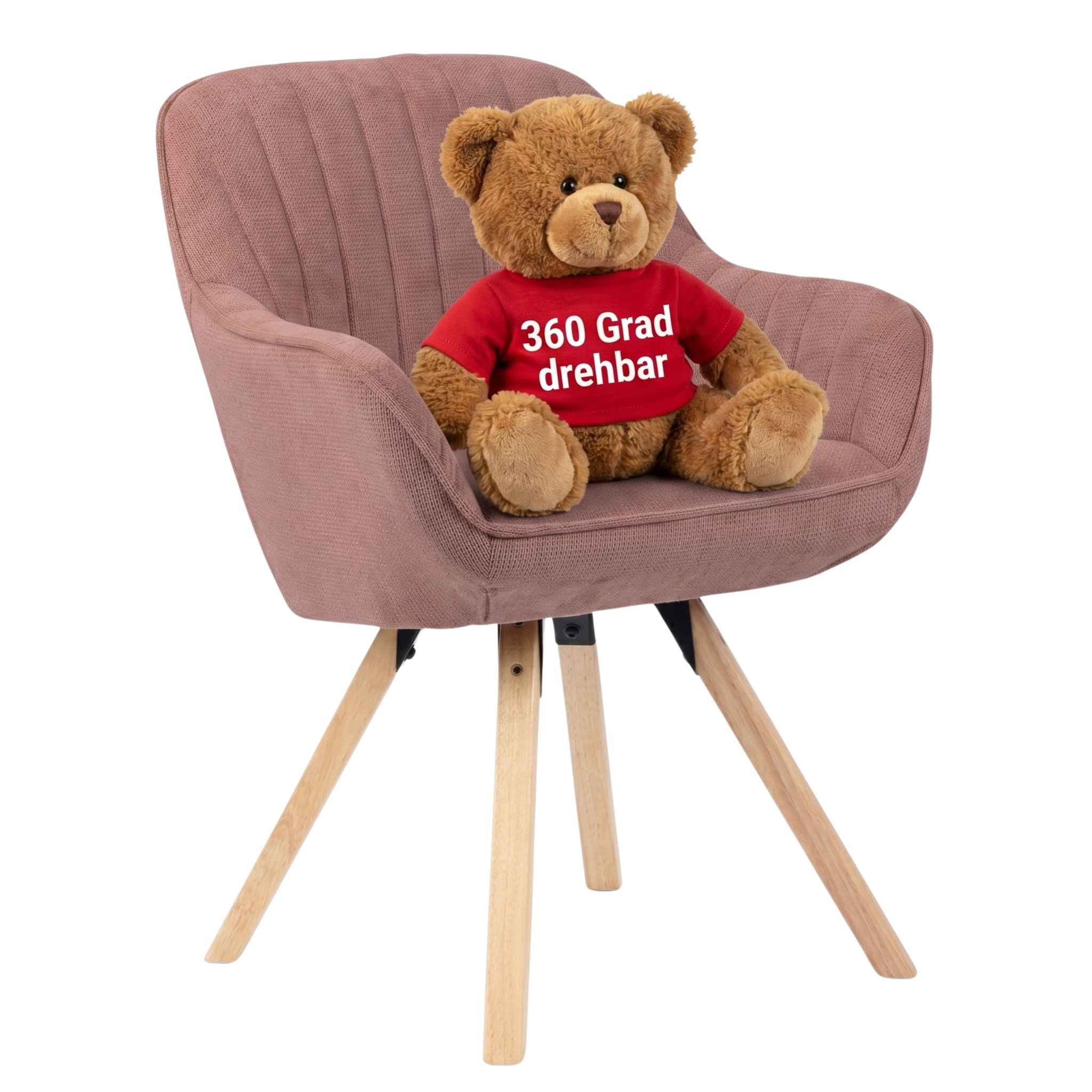 MR.DEKO Esszimmerstuhl Matera Drehstuhl Esszimmer Küche, rosé gepolstert, FSC® -zertifiziert (einzelnd, oder als Set erhältich für Küche und Esszimmer, 1 St), Armlehnstuhl drehbar 360°, Esstisch Stuhl