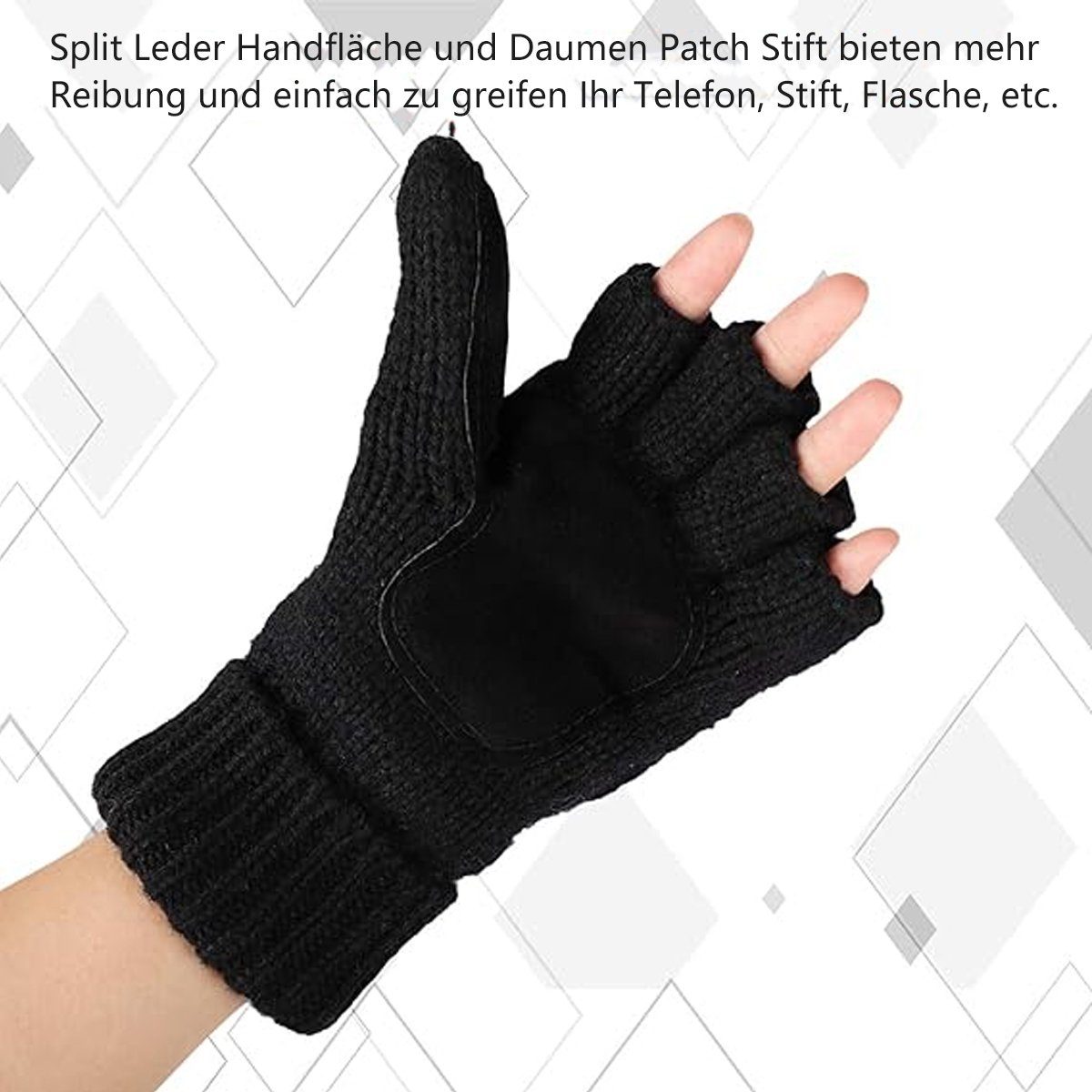Jormftte Strickhandschuhe Fingerhandschuhe,Fingerlos Warme Winterhandschuh,für Radfahren,Angeln Schwarz