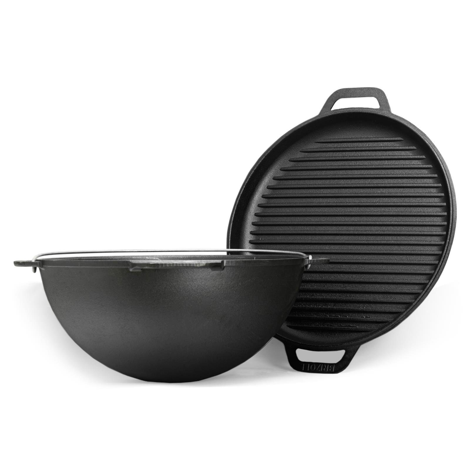 4BIG.fun Grilltopf 12L Kazan Schwenktopf Gusseisen DeckelGrillpfanne, Gusseisen (Kessel Tatarskij / Asia Wok)