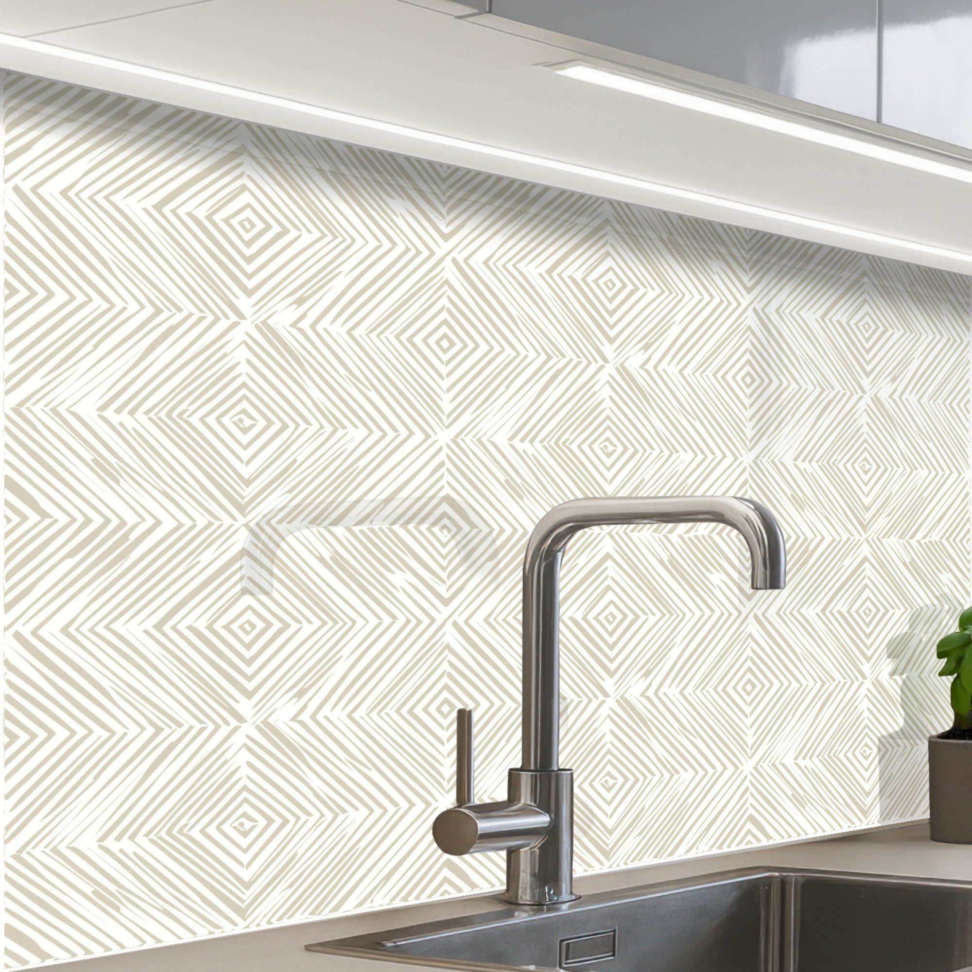 KitchenYeah Küchenrückwand Muster selbstklebend (keine Folie) Abstrakt - Diamanten - Beige, (1-tlg), Spritzschutz, Küche, Rückwand, Küchenwand, Küchenfront, 30x20 cm