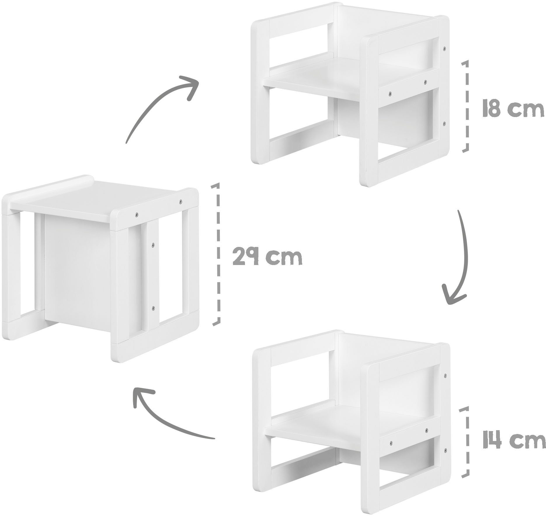 als verschiedenen verwendbar roba® mit 3 Höhen weiß, Kindersitzgruppe Wendehocker 3in1,