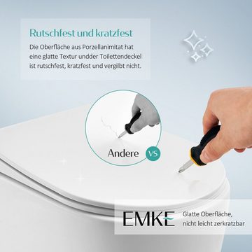 EMKE WC-Sitz D Form Toilettensitz Toilettendeckel mit Absenkautomatik, Quick-Release-Funktion, Antibakterielle Klodeckel Lager 150 kg Weiß