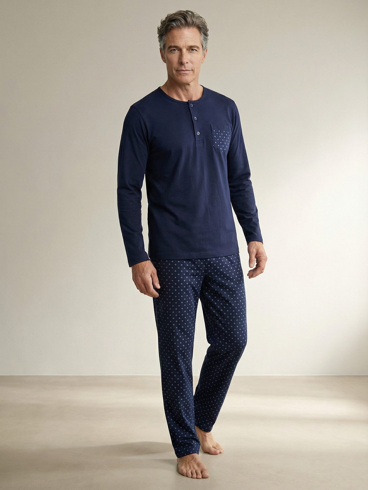 Henry Terre Pyjama Pyjama Set Langarm - Carlo Hose Rautenmuster