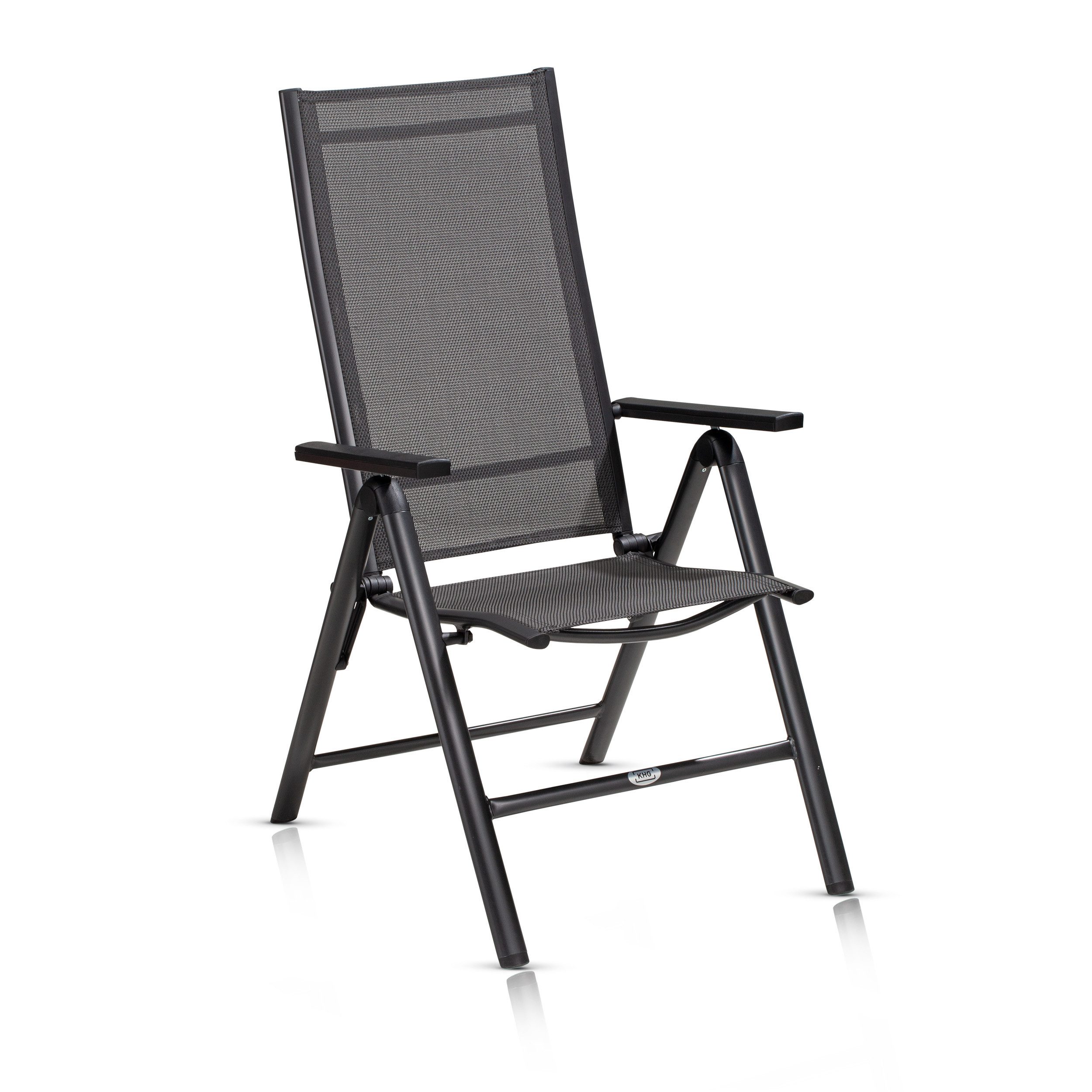 KHG Gartenstuhl Alu Klappstuhl, 8-Fach verstellbare Rückenlehne mit Armlehne (wetterfest, klappbar, rostfrei, vormontiert), wetterfest, klappbar, rostfrei, vormontiert, Alu Kunststoff Gewebe