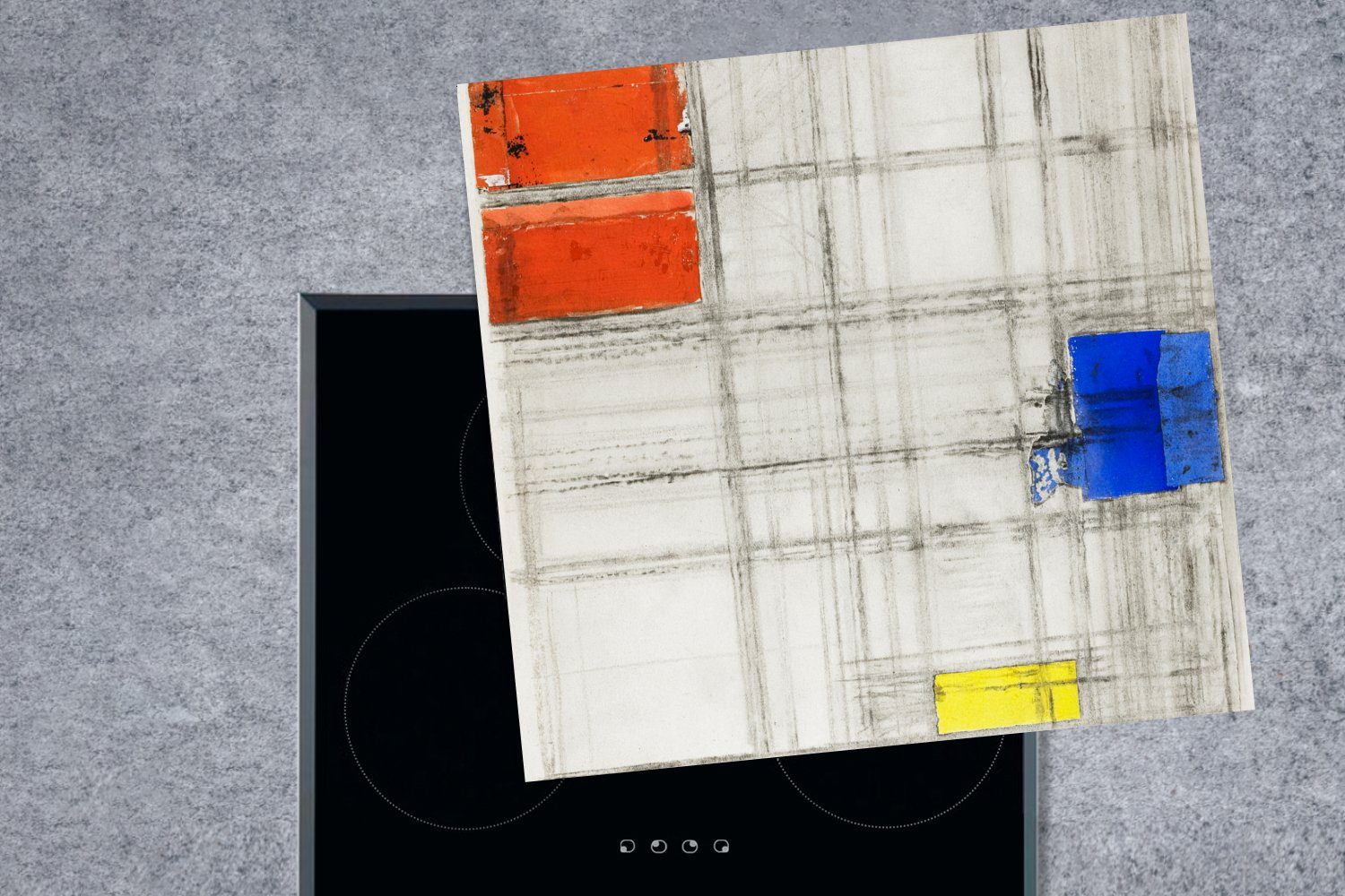 eine küche - MuchoWow Mondrian, Arbeitsplatte Komposition Studie 78x78 für Ceranfeldabdeckung, Herdblende-/Abdeckplatte (1 cm, tlg), für Vinyl, Piet