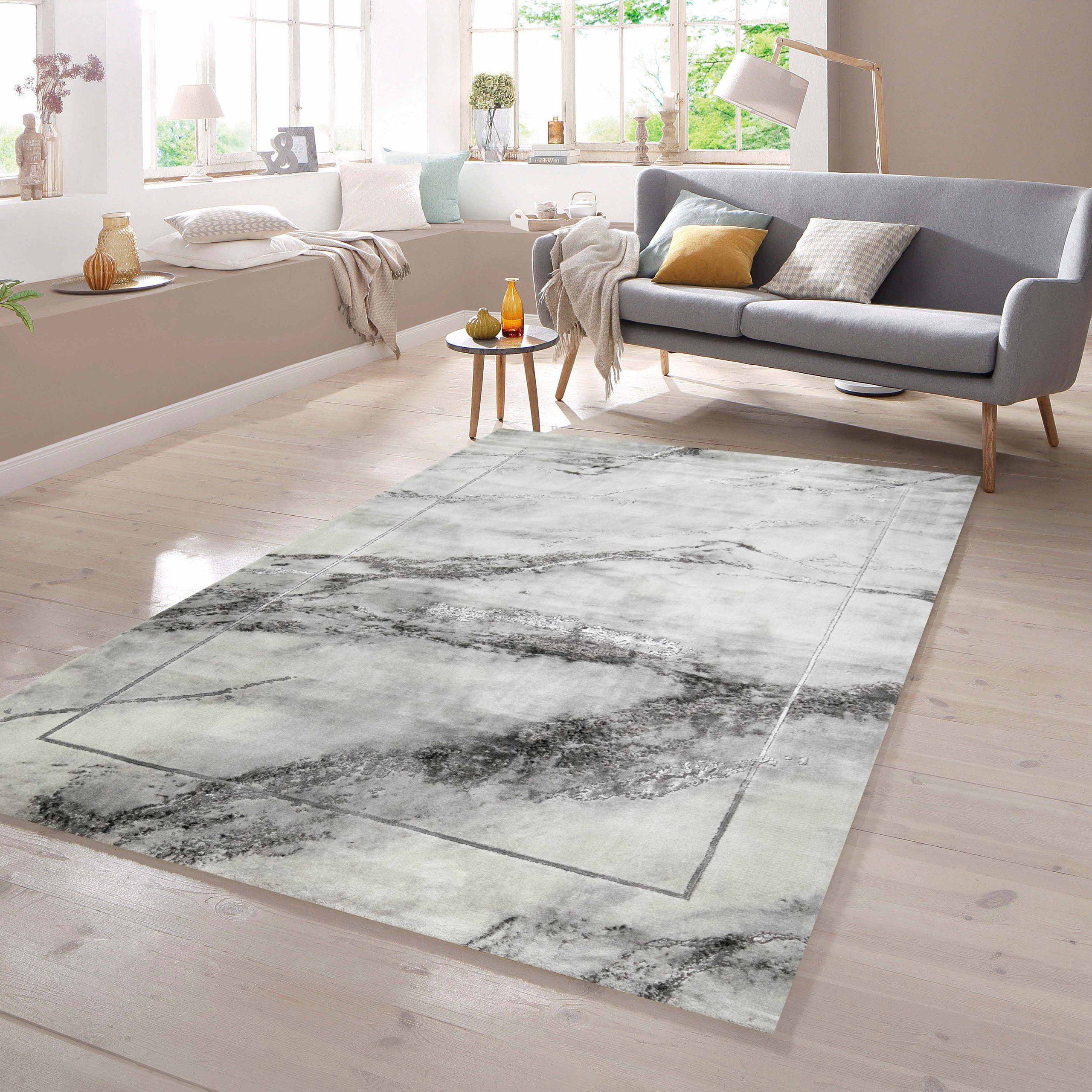 TeppichHome24 Teppich Wohnzimmerteppich modern Marmor Optik in grau, rechte günstig online kaufen
