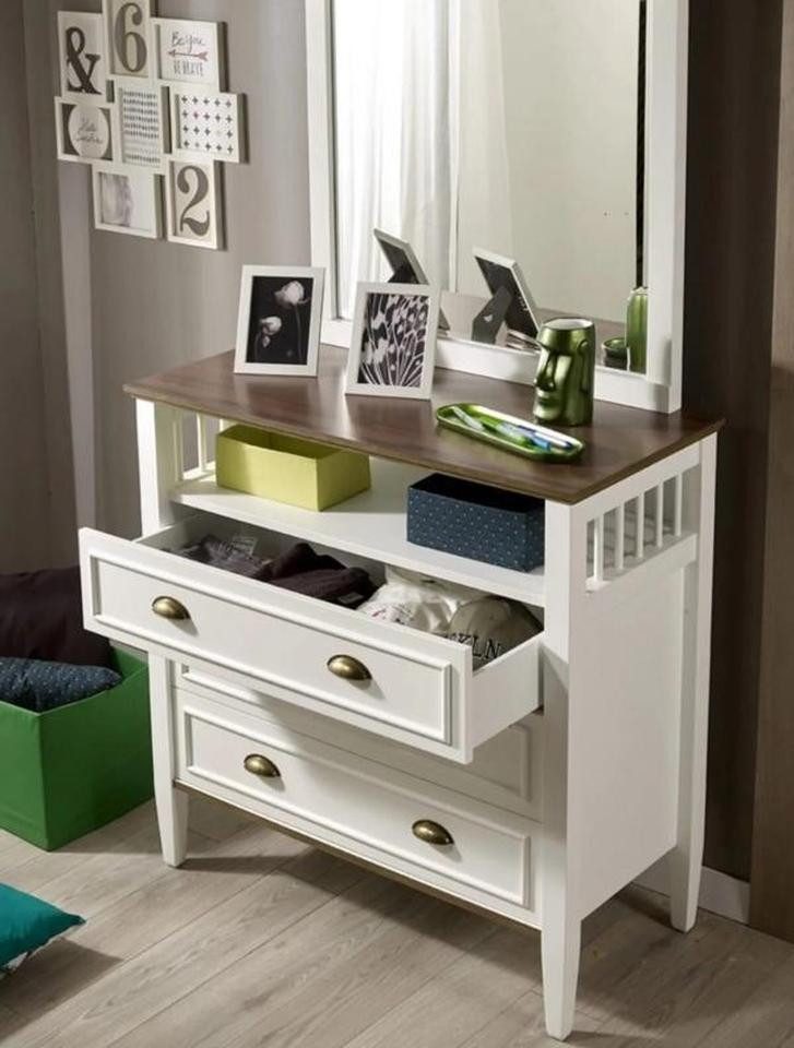 JVmoebel Kommode Weiße Holzkommode mit integriertem Spiegel und elegantem Design (1 St., Kommode, Spiegel), Made in Europe