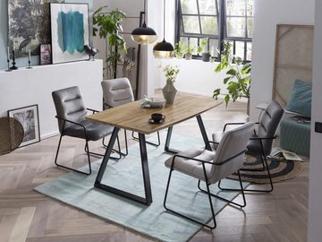 TPFLiving Esstisch MATIAS - Esszimmertisch, MDF mit Eiche-Dekor, Beine Metall (Hochwertiger Küchentisch mit stylischem Kufengestell, 1-St., Designertisch, natur, Beine schwarz), Tisch Esszimmer - Maße (BxHxT): 140x75x80 cm - Plattenstärke: 4 cm