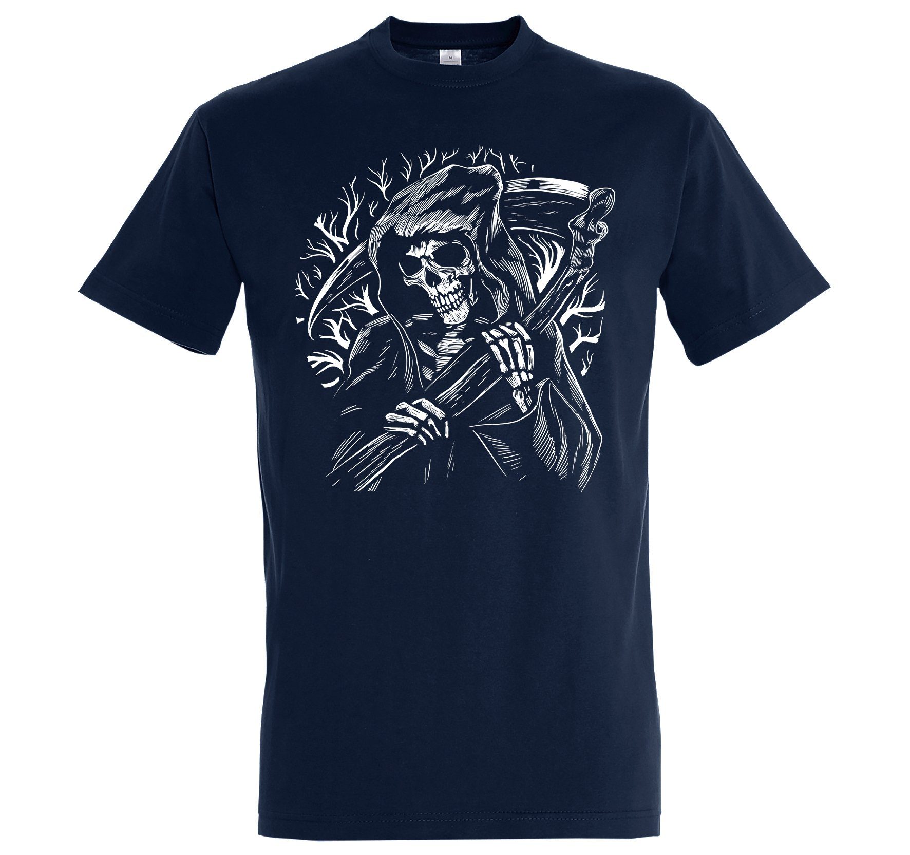 trendigem Sensenmann Reaper Designz Herren Frontprint Shirt T-Shirt Navyblau mit Youth