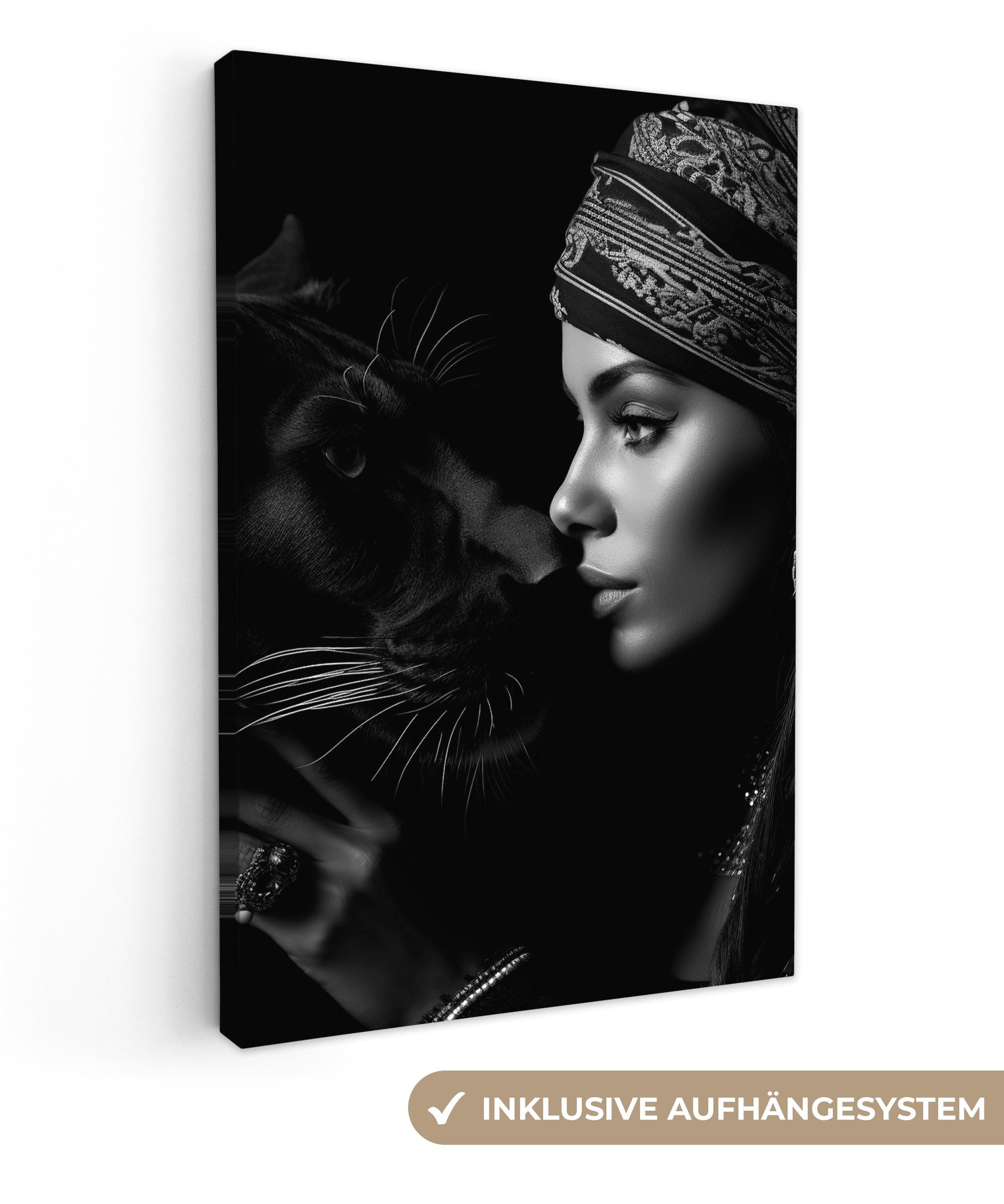 OneMillionCanvasses® Leinwandbild Frau - Panther - günstig online kaufen