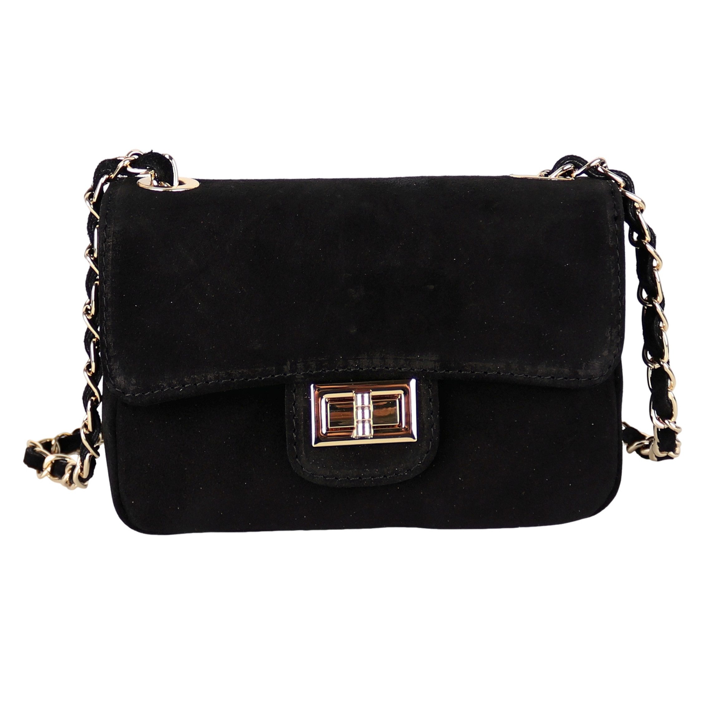 MIRROSI Umhängetasche DamenHandtasche aus Wildleder Made in Italy, mit Kettenriemen, Drehverschluss, ca. 20 x 12 x 8 cm