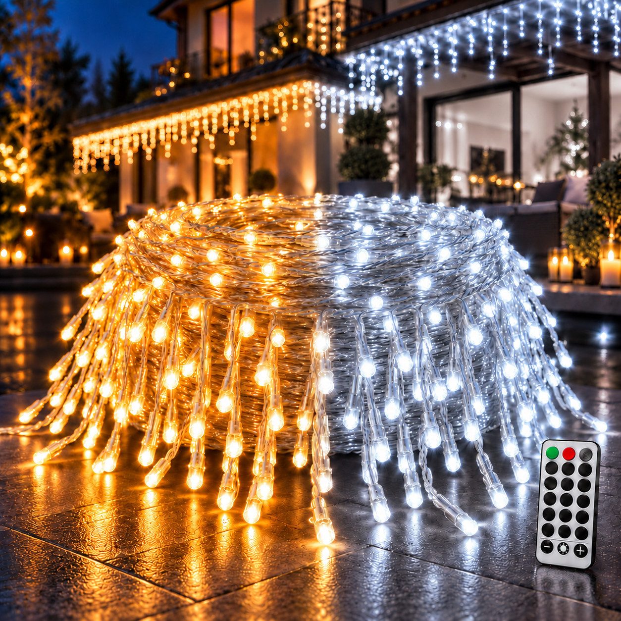 Diyarts LED-Lichternetz, 440-flammig, 15,75m Warm- & Kaltweiß Lichterkette 11 Modi, Timer & Fernbedienung