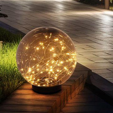 etc-shop LED Gartenleuchte, LED-Leuchtmittel fest verbaut, Warmweiß, 2er Set LED Solar Kugel Leuchten Außen Steck Strahler Garten Deko