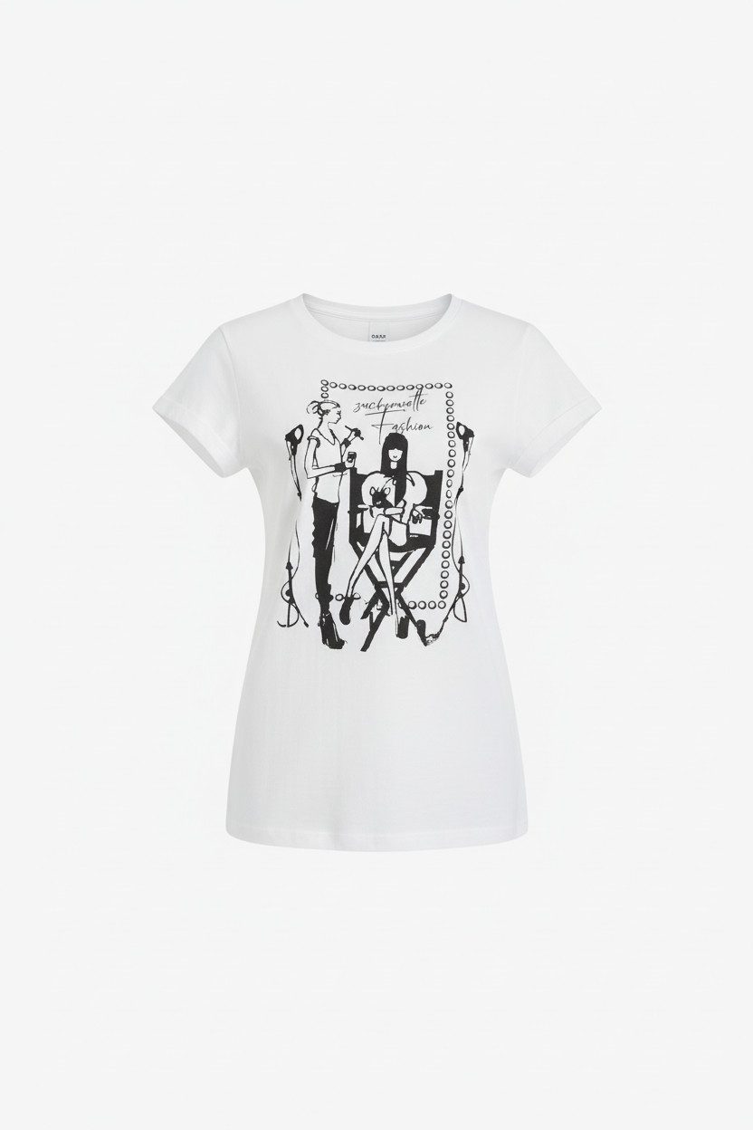 Zuckerwatte Print-Shirt 78197 mit Rundhalsausschnitt aus 100% Baumwolle
