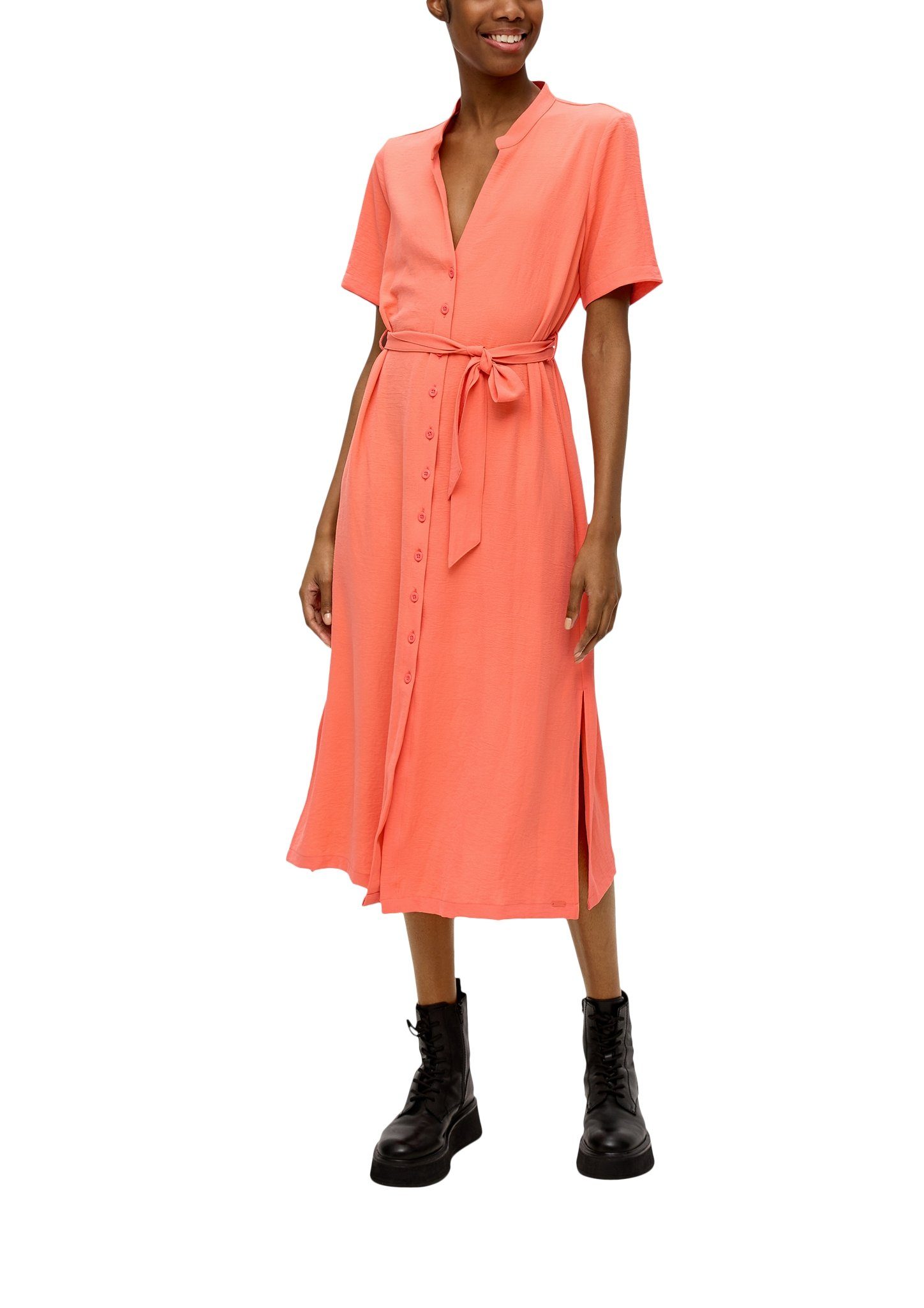 QS Midikleid mit Bindegürtel und Knopfleiste günstig online kaufen