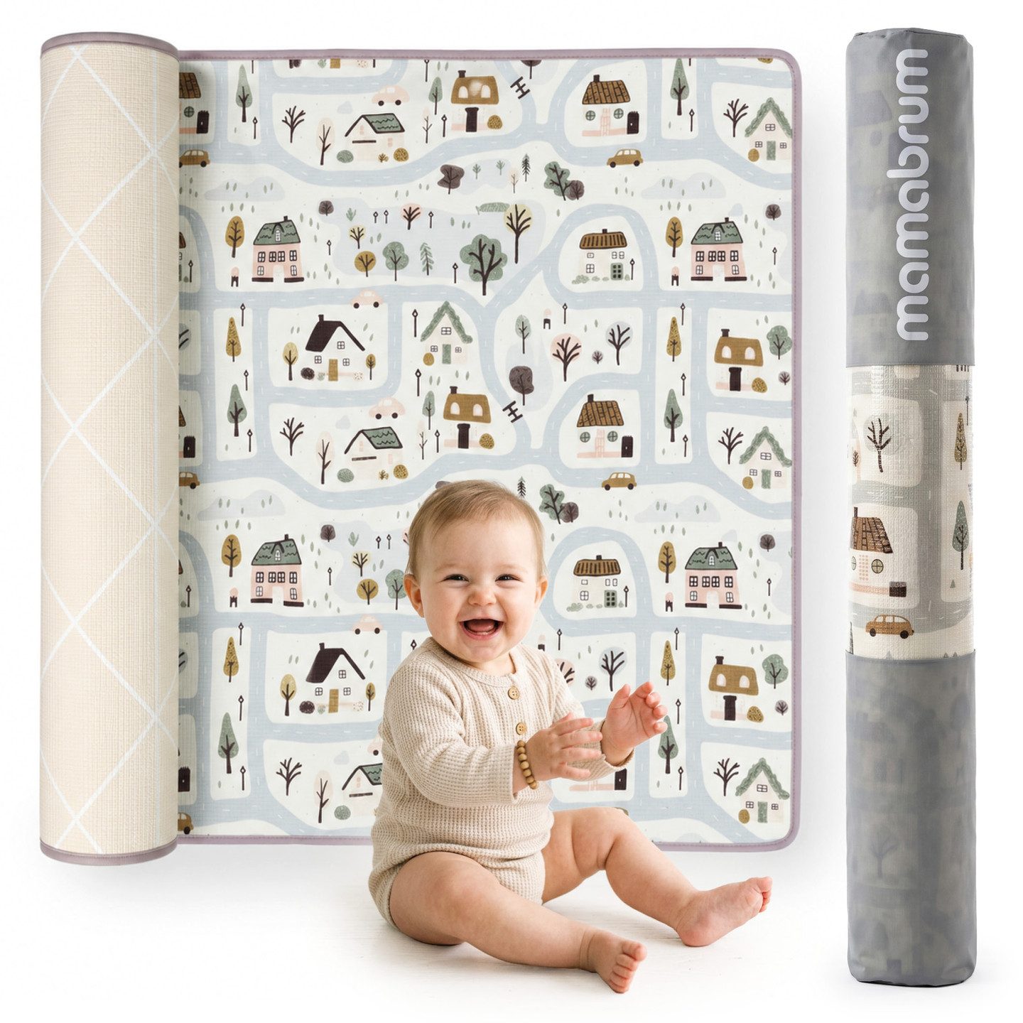 Mamabrum Spielmatte Mamabrum Spielmatte 180x150 cm XPE 1,5 cm beidseitig Town Beige