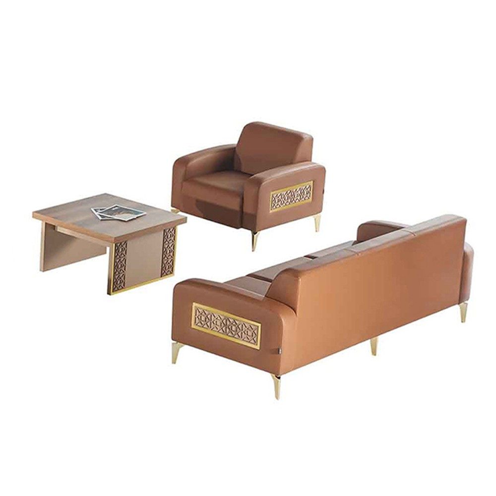 Xlmoebel Polstergarnitur Braunes Sofa Set mit 3-Sitzer, Sessel und quadratischem Tisch, (Polstergarnitur, 3-tlg., 3-Sitzer, Sessel, Couchtisch), Made in Europa