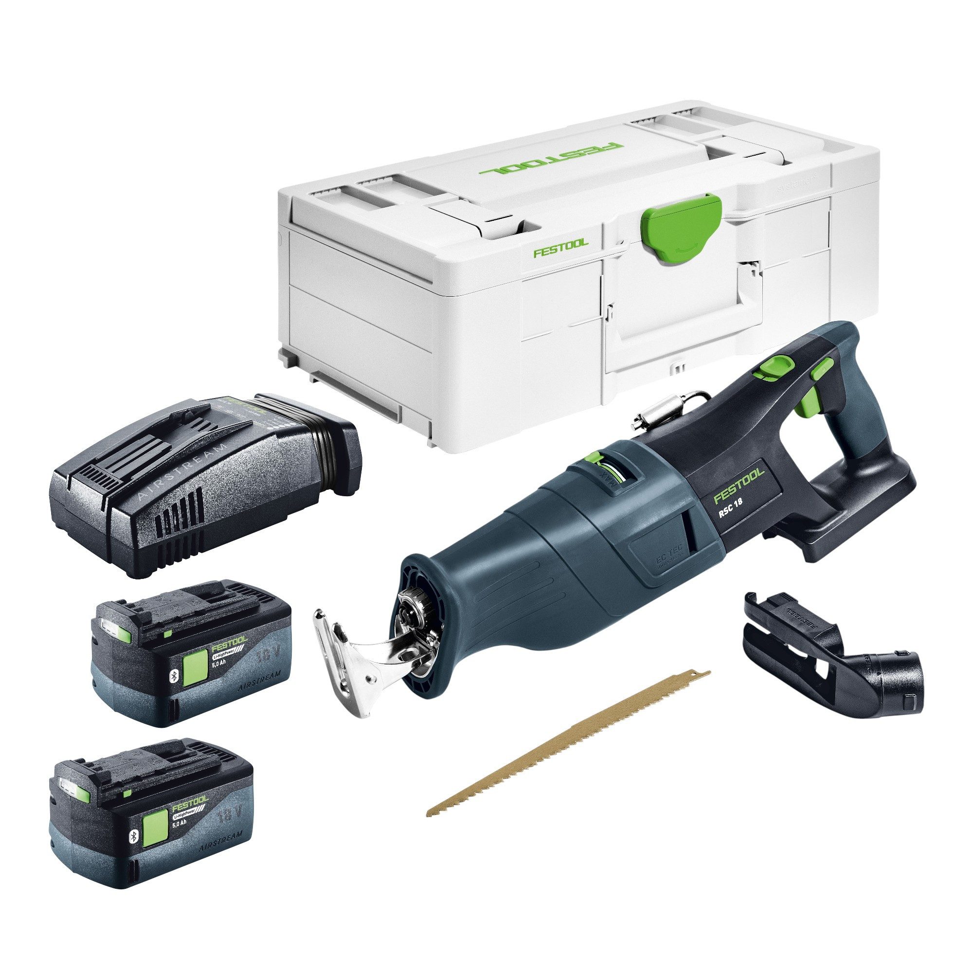 FESTOOL Akku-Reciprosäge RSC 18 EB-Basic Akku Säbelsäge 18 V Brushless + 2x Akku 5,0 Ah