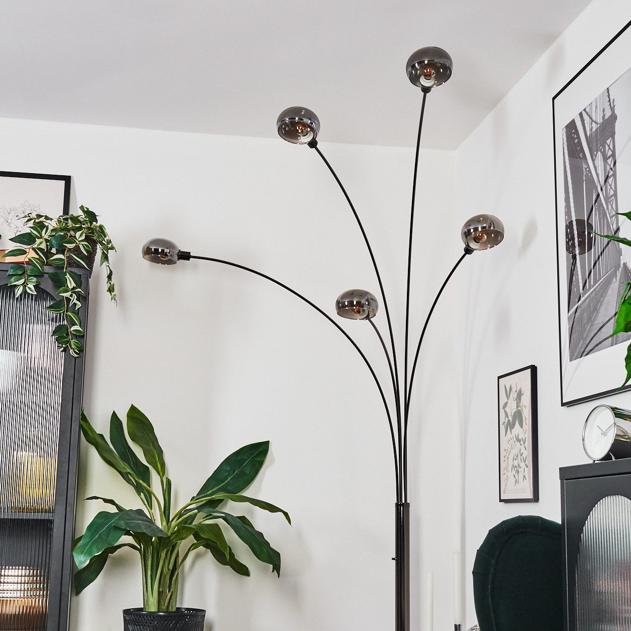 hofstein Stehlampe Stehlampe aus Metall in Schwarz/Chrom/Rauch im Retro/Vin günstig online kaufen