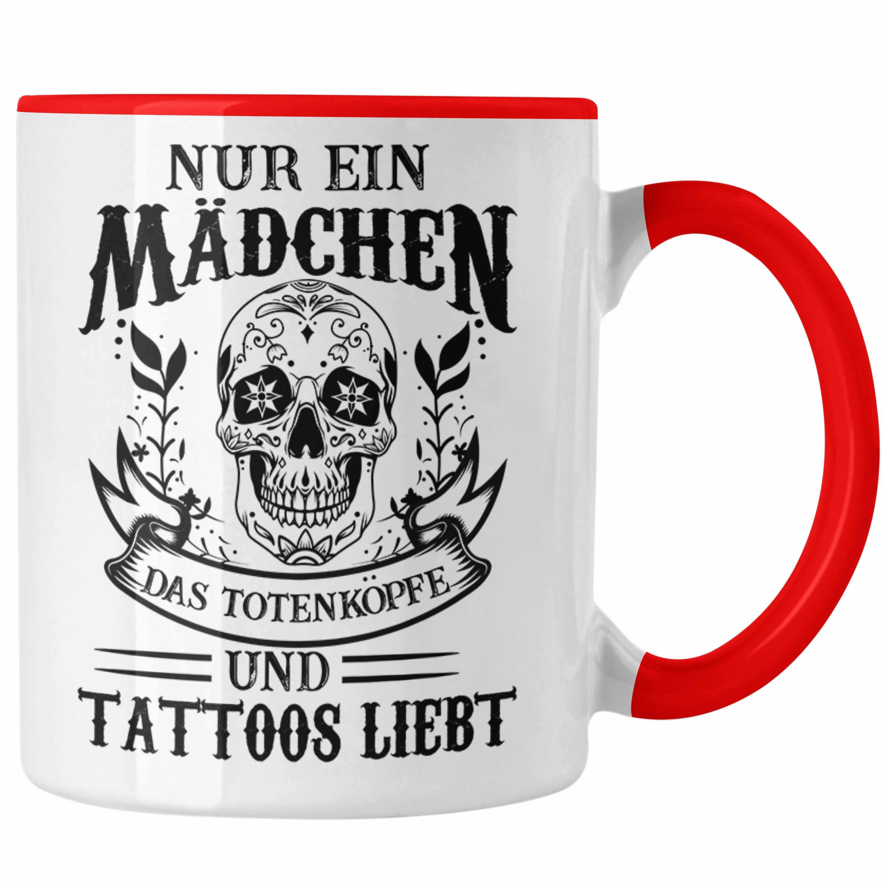 Trendation Tasse Trendation - Tattoos Frauen Tasse Tätowiererin Geschenk Kaffeetasse Tattoo Totenkopf Tassen Rot