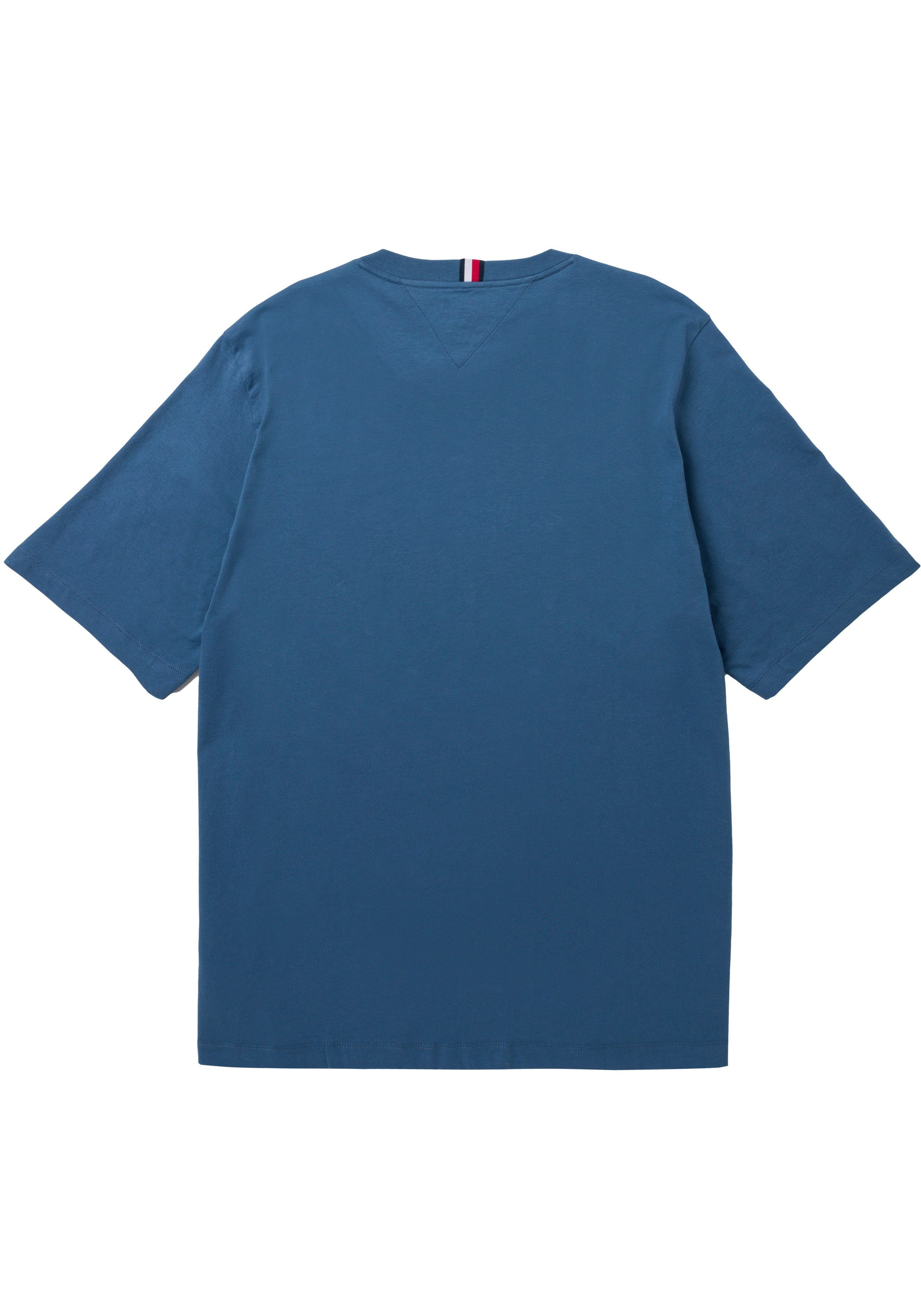 Kurzarmshirt mit Tommy Big graublau (1-tlg) Labelstreifen am Tommy & Hilfiger Tall Hilfier Ausschnitt innen