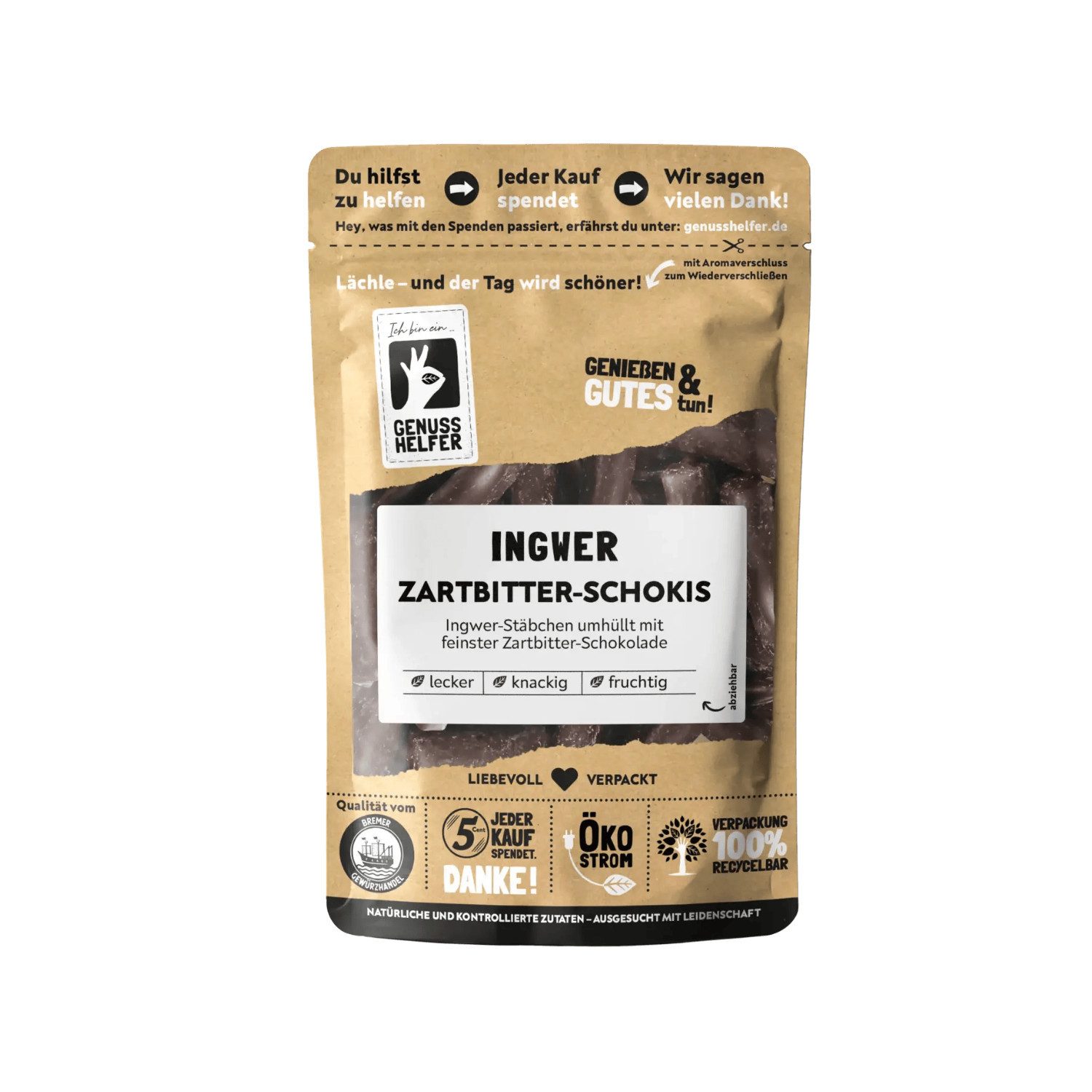 Bremer Gewürzhandel Süßigkeit Ingwer Zartbitter Schokis, 100 g