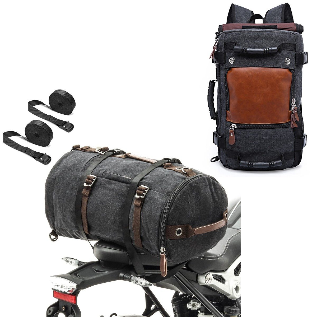 ConStands Motorradheber Canvas Rucksack VG6 Retro Tragetasche Vintage 28Ltr + Rucksack VG8 Hec