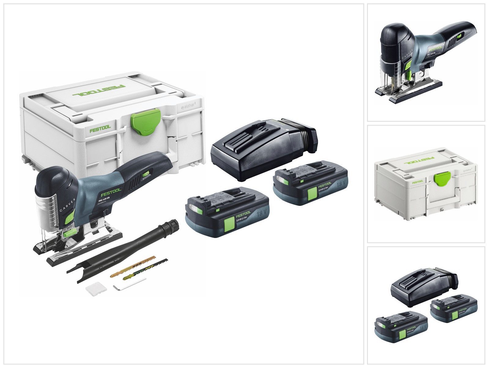 FESTOOL Stichsäge CARVEX PSC 420-Basic Akku Pendelstichsäge 18 V 120 mm Brushless + 2x