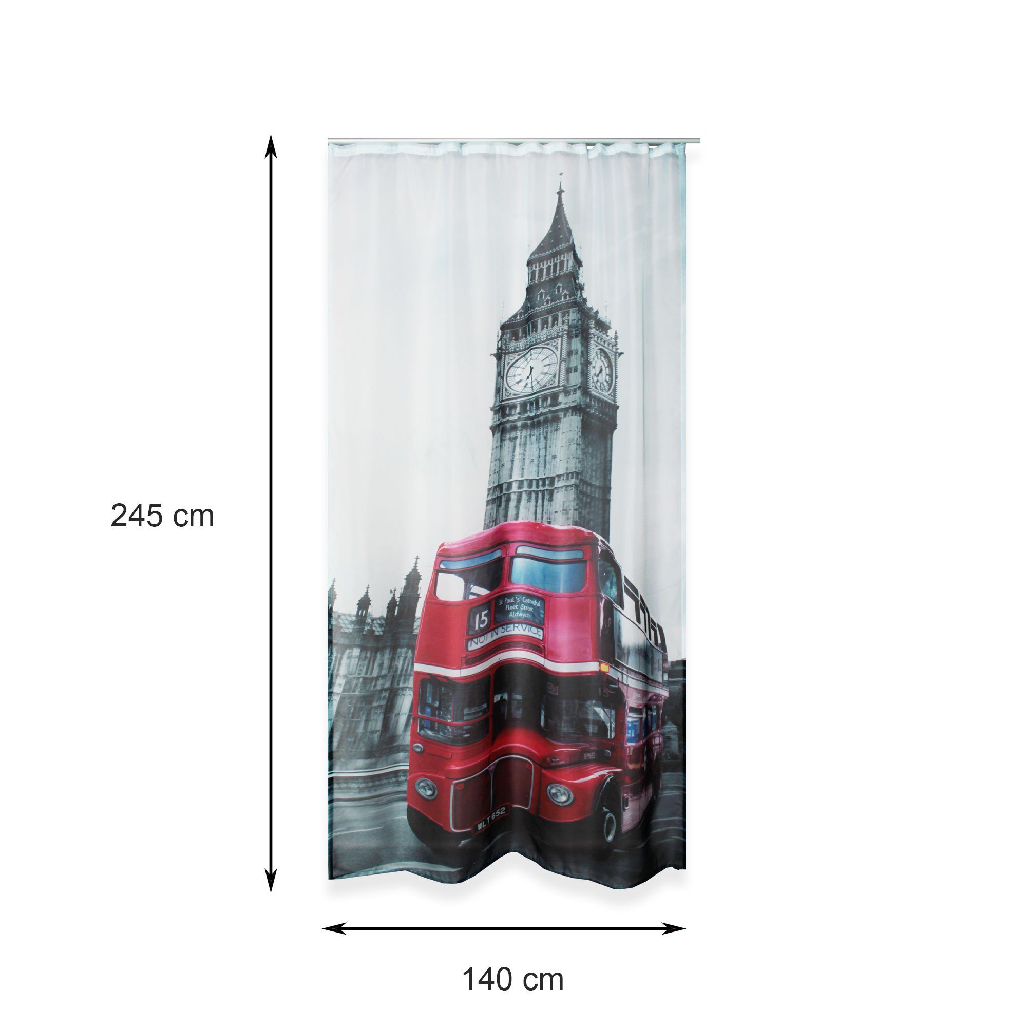 Gardine Vorhang 2er Set Haus (1 halbtransparent, City London cm, Kräuselband Digitaldruck Deko, Motiv 140x245 St), Polyester und halbtransparent