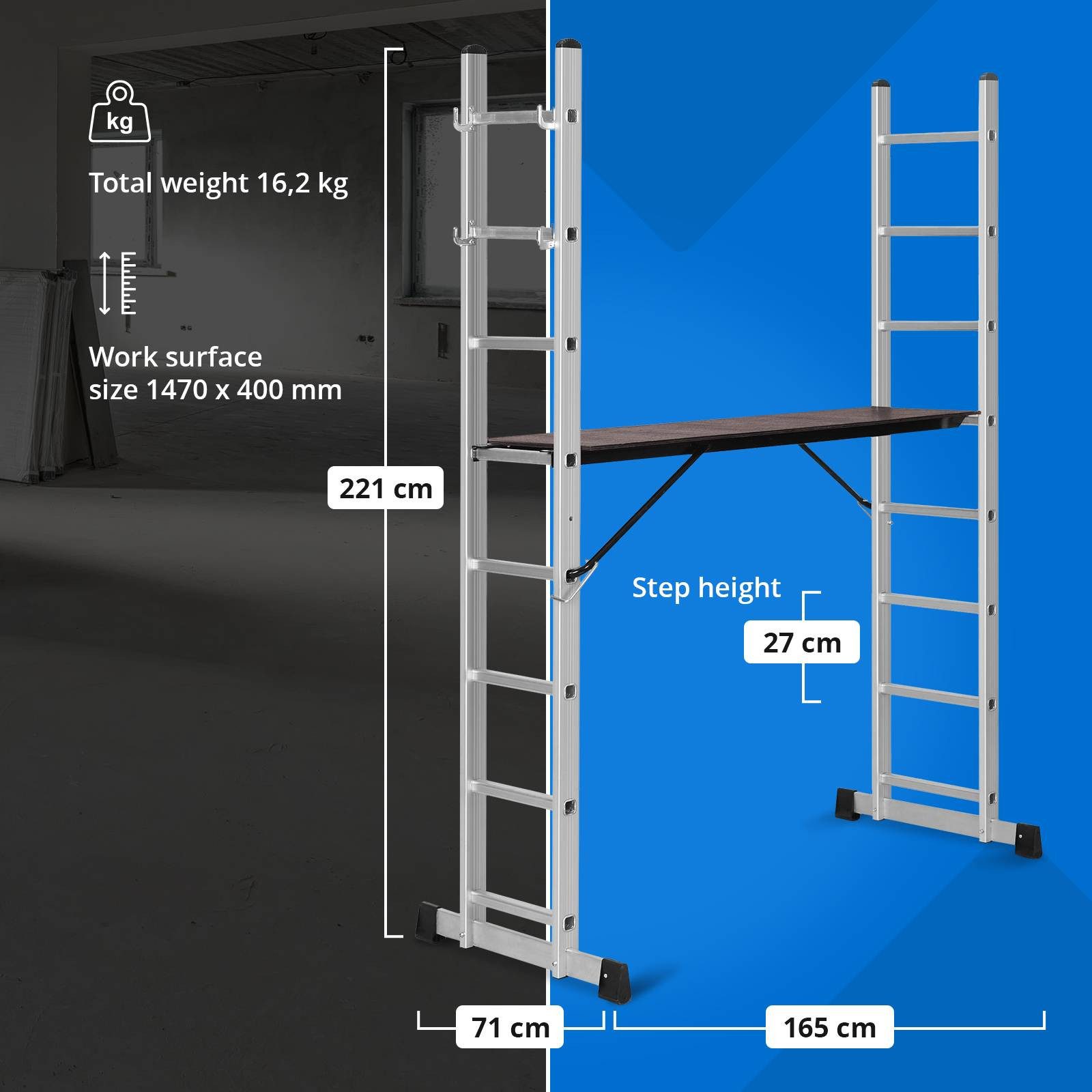 MSW 3-in-1 work scaffold, ladder scaffold, folding scaffold, multifunctional scaffold, aluminum scaffold