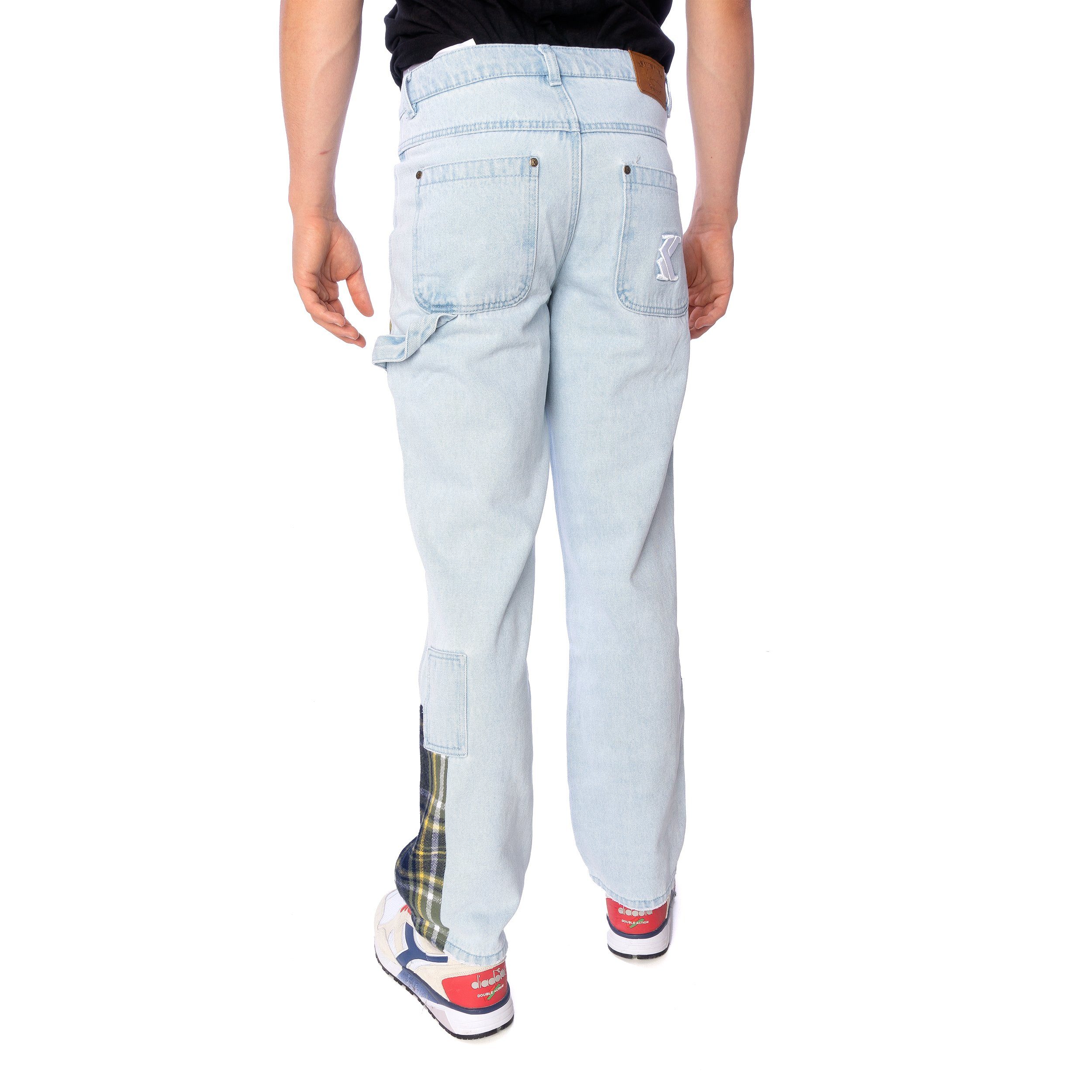 Karl Kani Retro Jeans bleach Kani blue Hose Patchwork Karl Slim-fit-Jeans Carpente Herren
