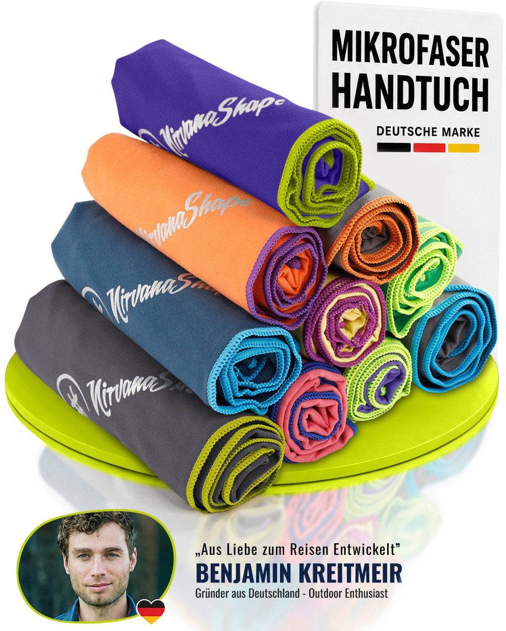 NirvanaShape Sporthandtuch Mikrofaser Handtuch, Badehandtuch, Reisehandtuch, Sporthandtuch, saugfähig, leicht, schnelltrocknend, für Reisen, Fitness, Yoga, Sauna