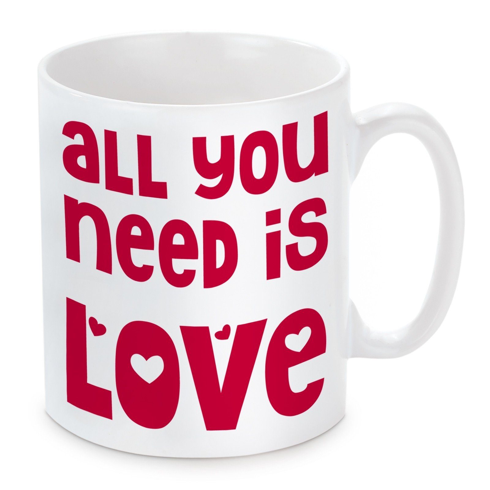 Herzbotschaft Tasse Kaffeebecher mit Motiv All you need is love, Keramik, Kaffeetasse spülmaschinenfest und mikrowellengeeignet