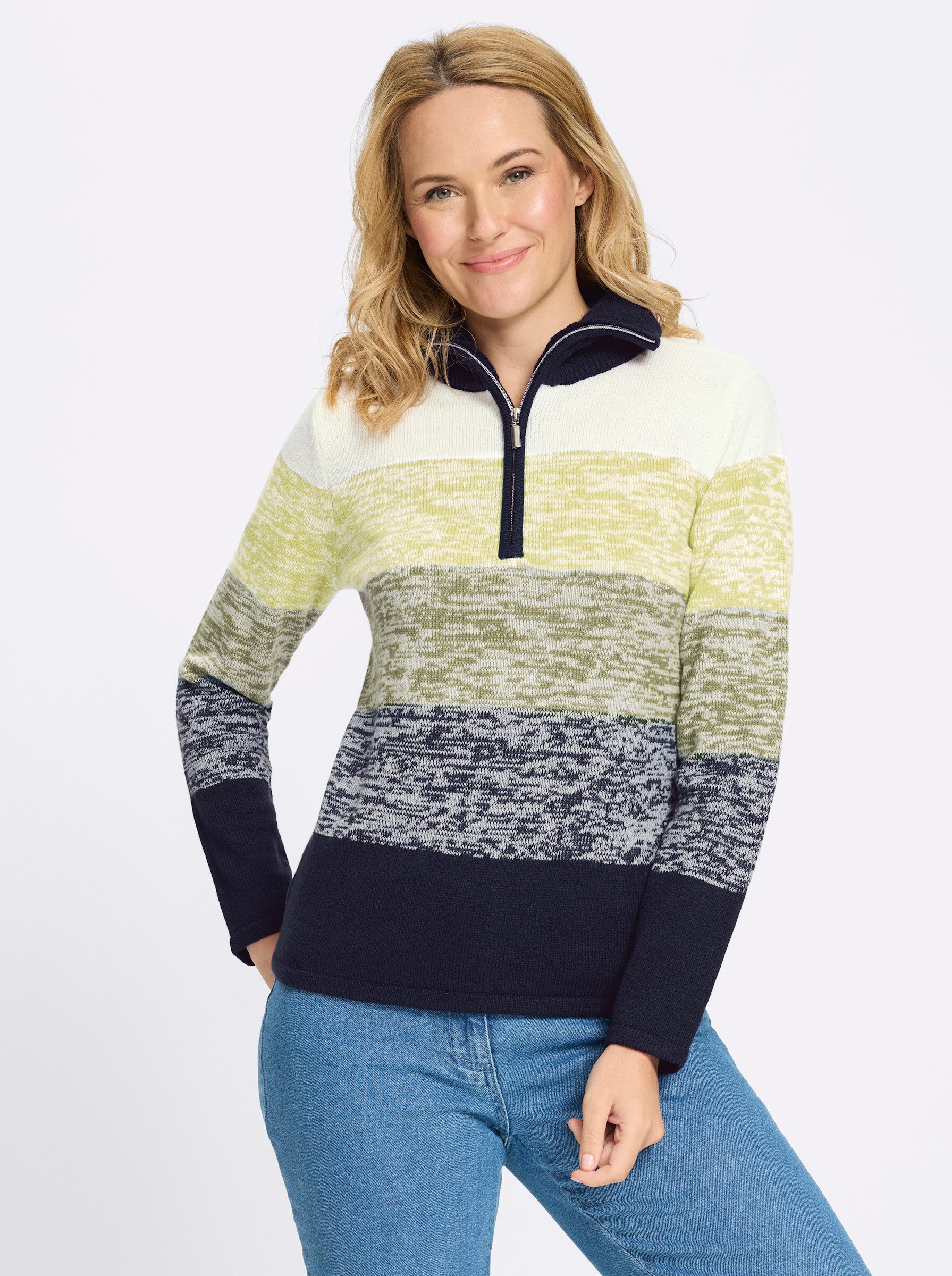 Sieh an! Strickpullover Troyer-Pullover Langarm Jersey
