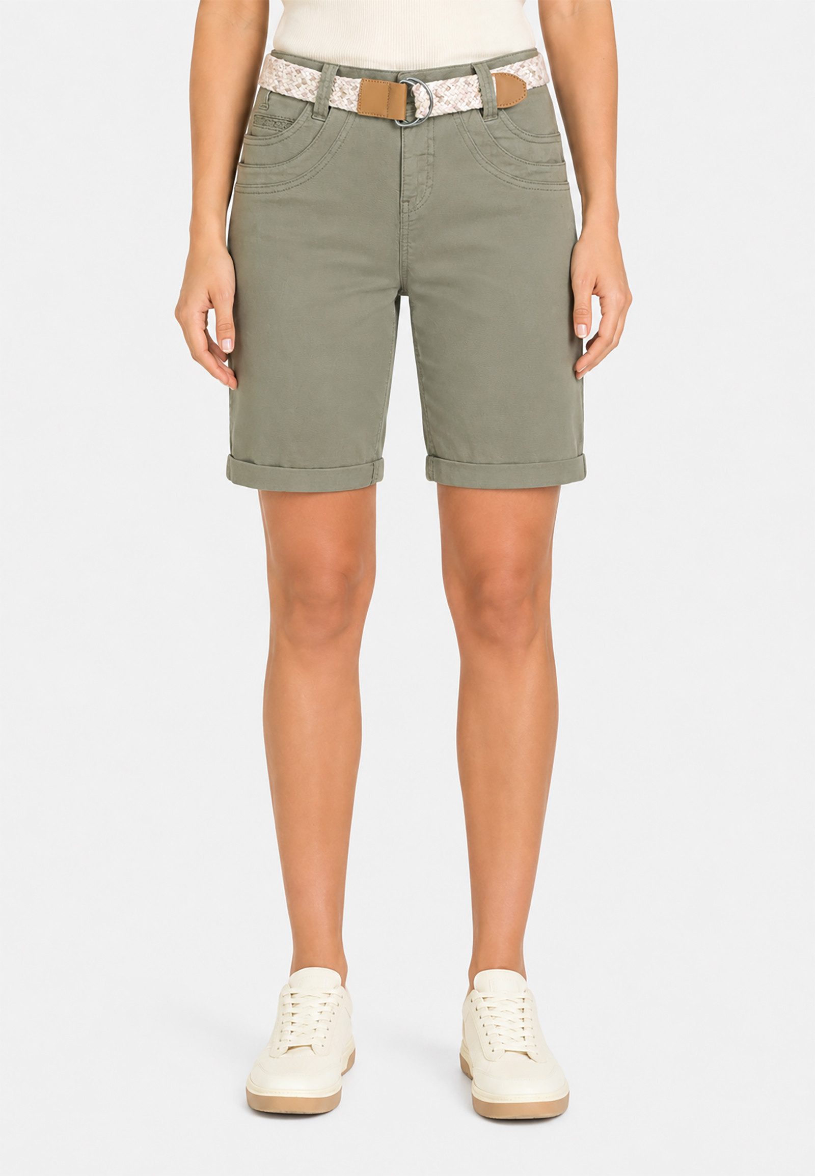 SUBLEVEL Bermudas Stretch Twill Chino Bermuda mit Gürtel für Damen Baumwolle Regular Fit unifarben atmungsaktiv Reißverschluss